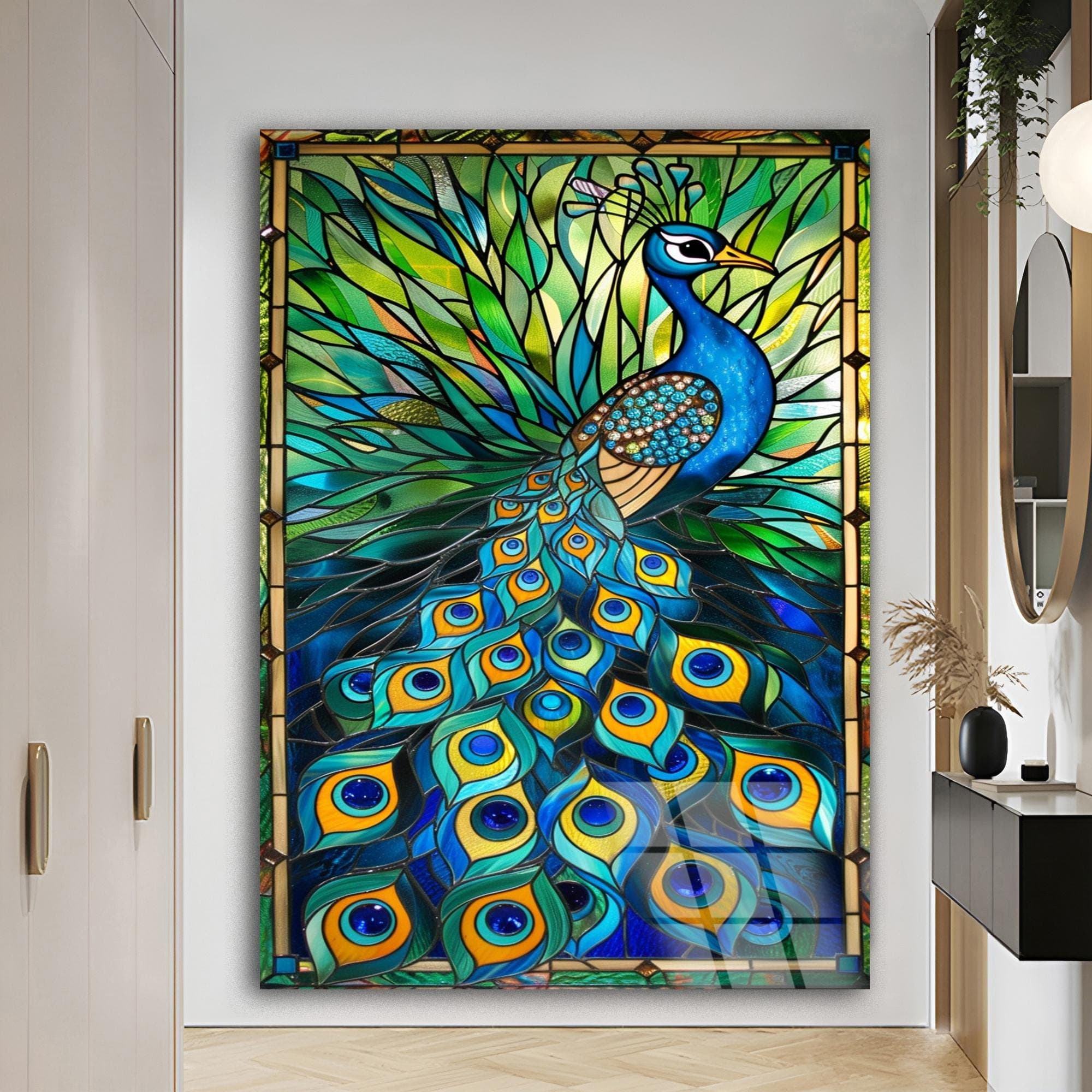 Peacock Wall Art Stained Glass Bird Extra Large Wall Art Unique Wall Decor Framed Art Interior Design indian Wall Art Hindu Gift Home Decor - image 4