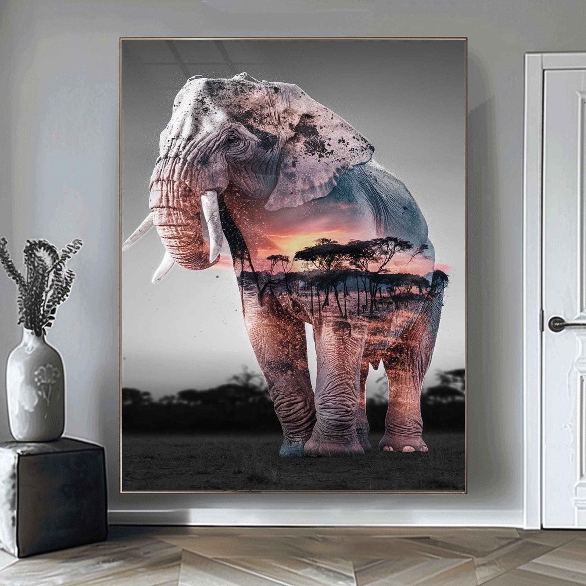 Glass Elephant Framed Art Elephant Wall Art Elephant Decorations Elephant Gift African Animal Art Nursery Decor Landscape Wall Art Wall Art - image 3
