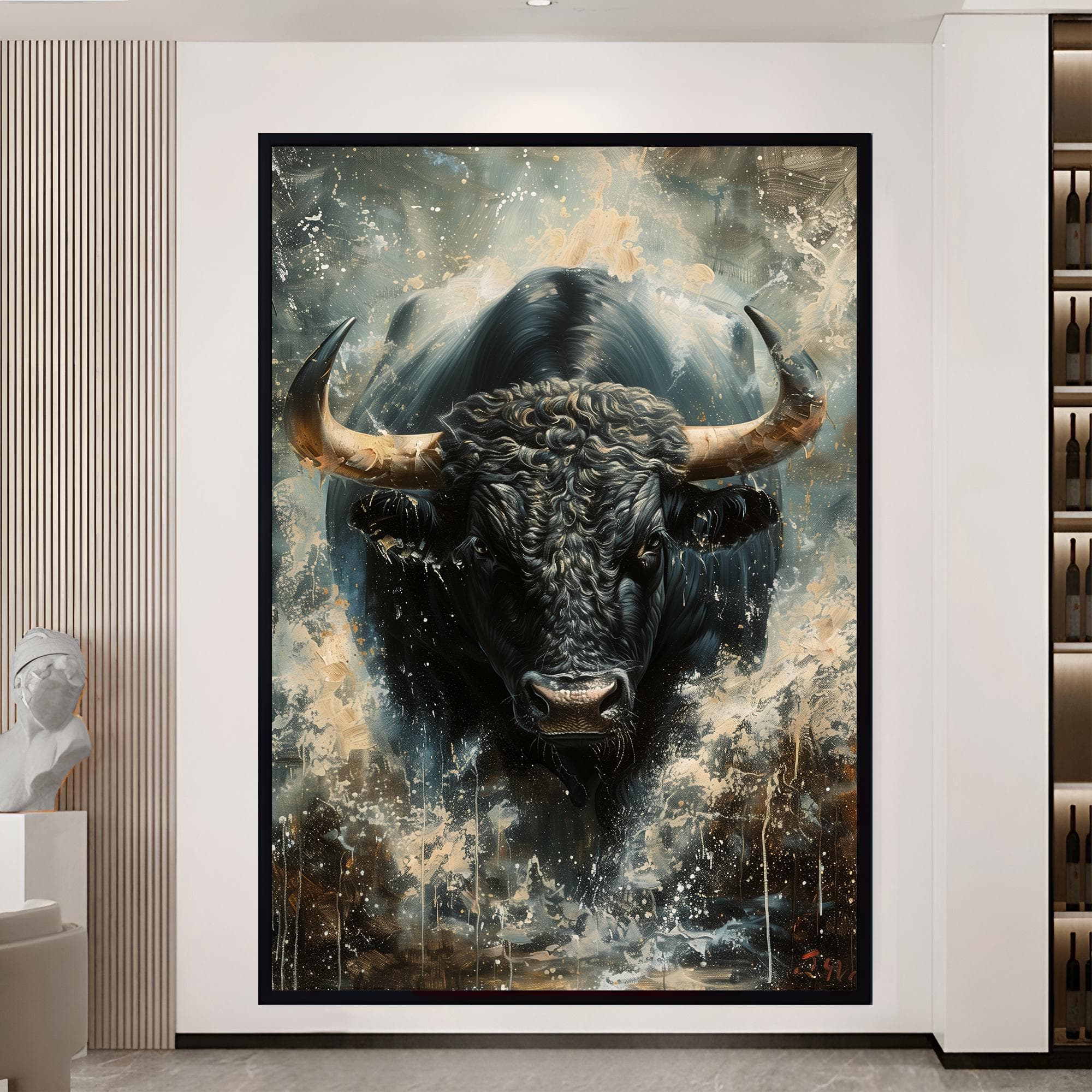 Wild Bull Wall Decor, Bull Painting, Strong Animal Art Modern Canvas Print Framed Animal Canvas Wall Hangings Large Artwork Gold Framed Art - image 5