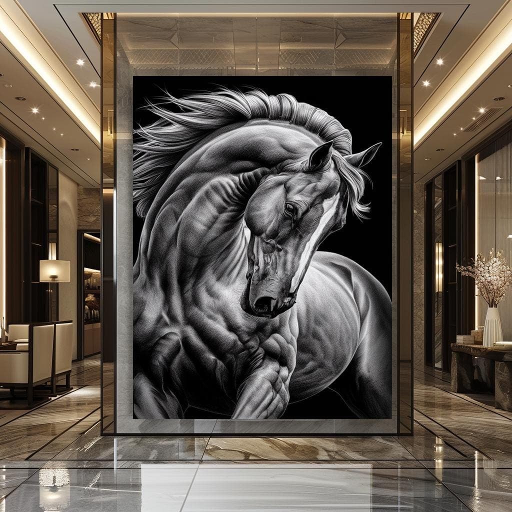 Black and White Horse Wall Art, Elegant Horse Canvas, Horse Lover Gift, Modern Animal Decor, Majestic Horse Portrait, Equestrian Gift - image 3