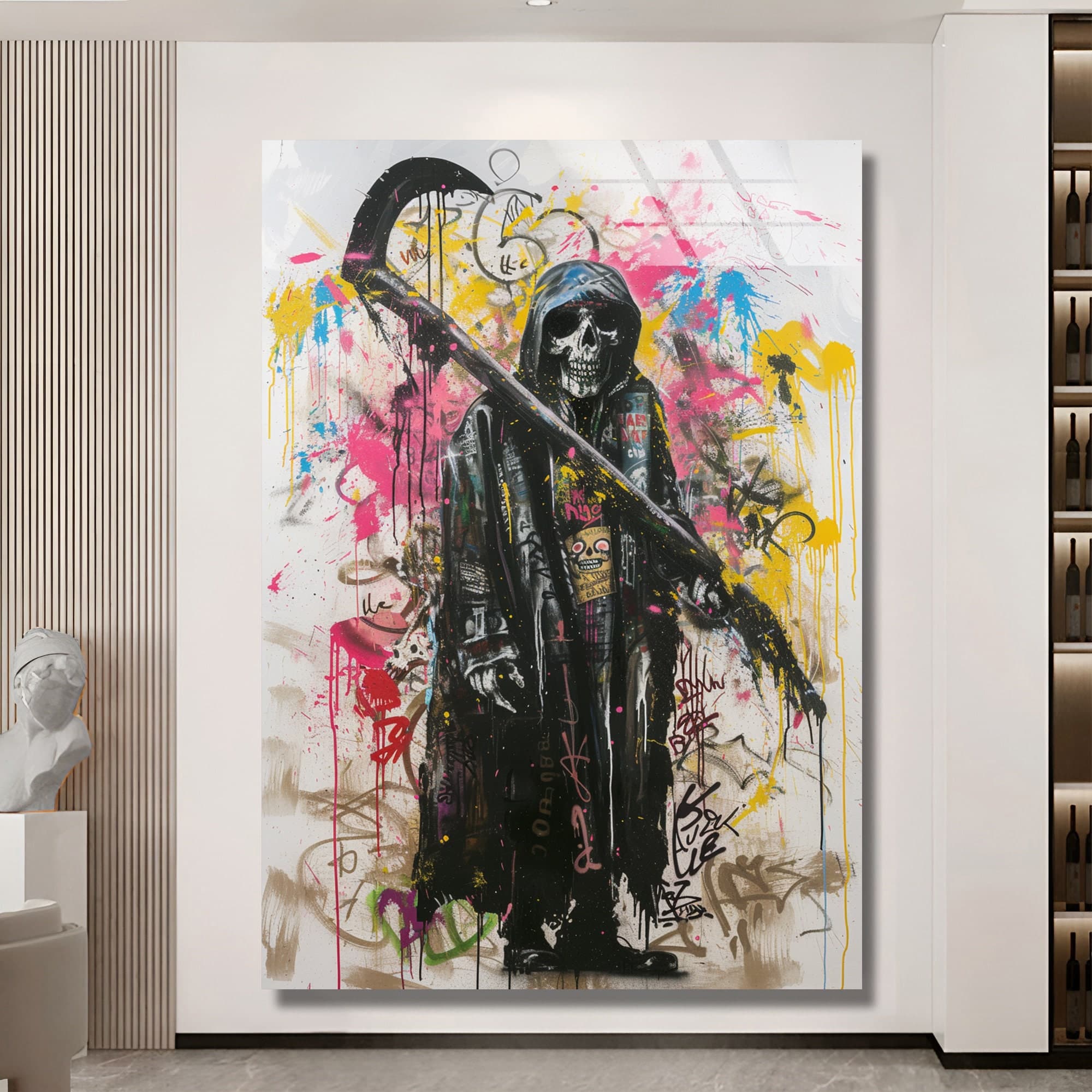 banksy artwork grim reaper wall decor graffiti wall art tempered glass wall art large wall decor wall hangings gift for home ready to hang - image 4