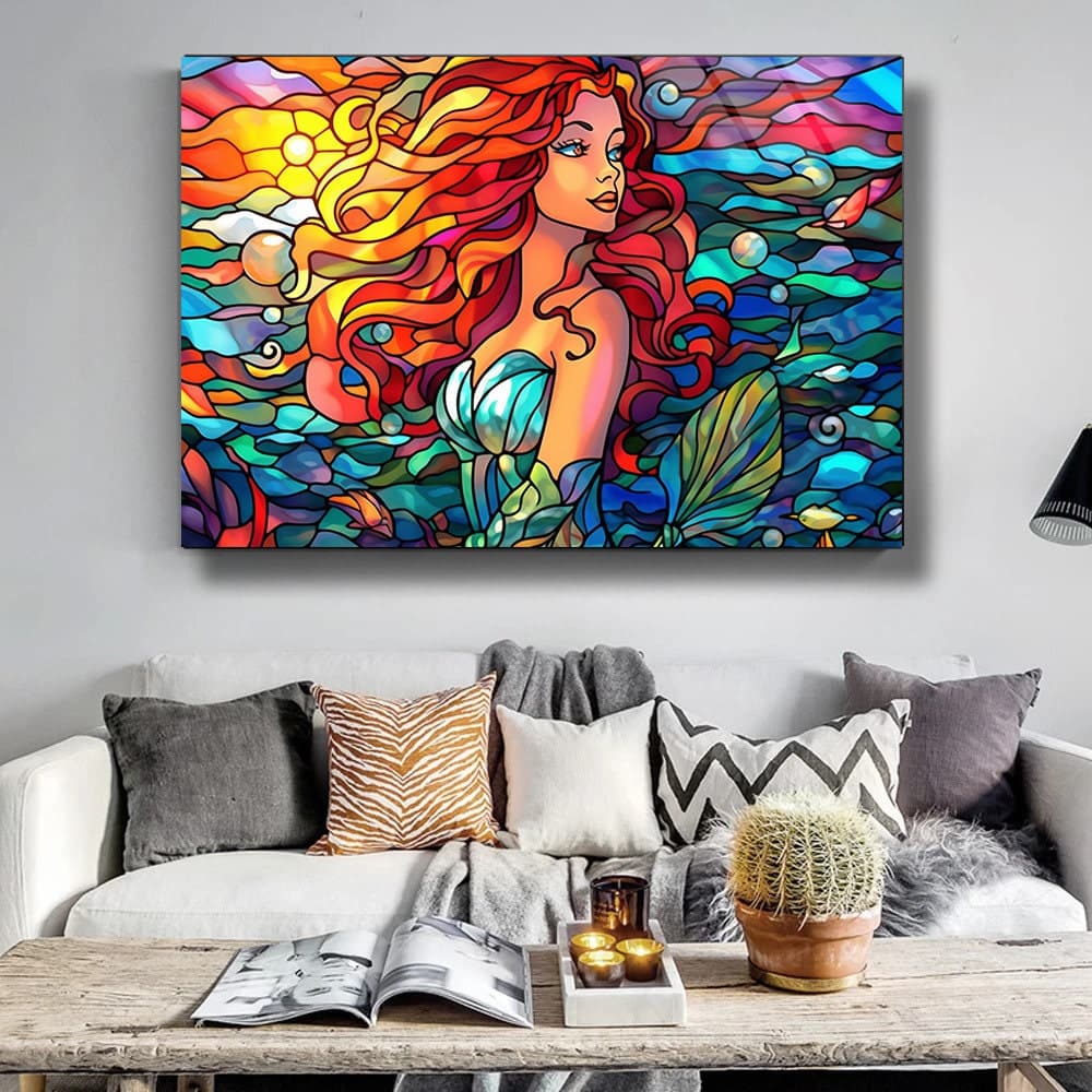 Stained Glass Art, Mermaid Wall Art, Abstract Stained Art Ocean stained Art Ready to hang Abstract Wall art Stained Window wall Art Glass - image 5