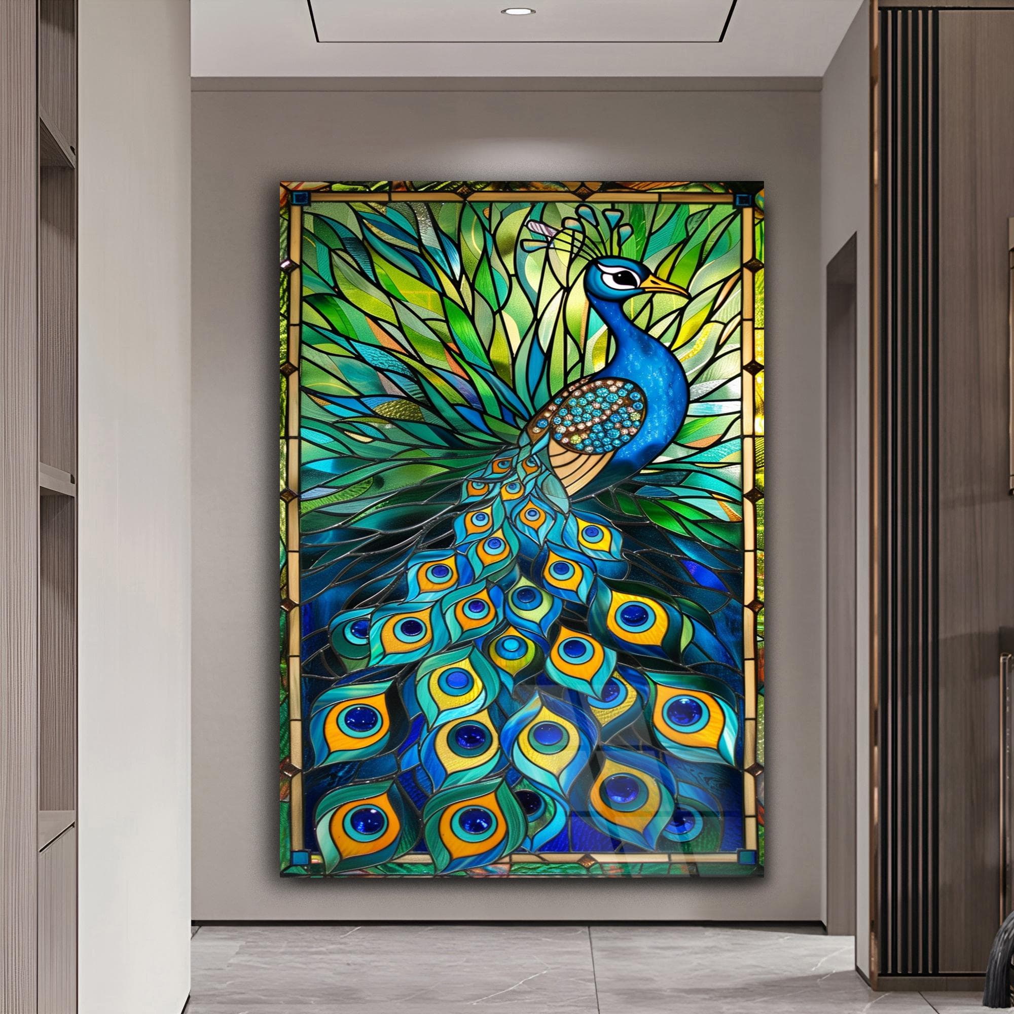 Peacock Wall Art Stained Glass Bird Extra Large Wall Art Unique Wall Decor Framed Art Interior Design indian Wall Art Hindu Gift Home Decor - image 5