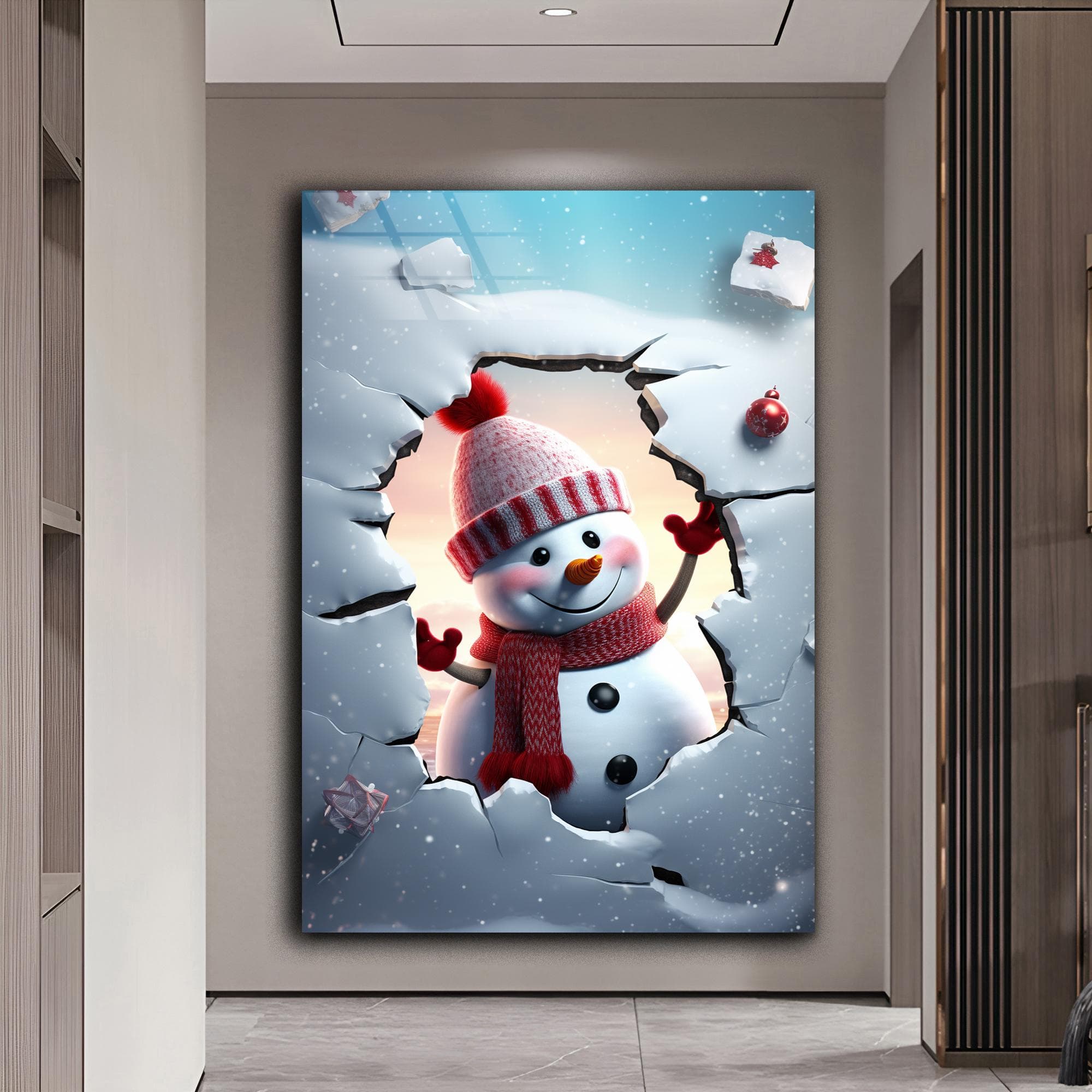 Winter Landscape Art Snowman Decor Nursery Decor Gift for Kids Baby Room Decor Tempered Glass Art Garden Decor Framed Wall Art Birthday Gift - image 5