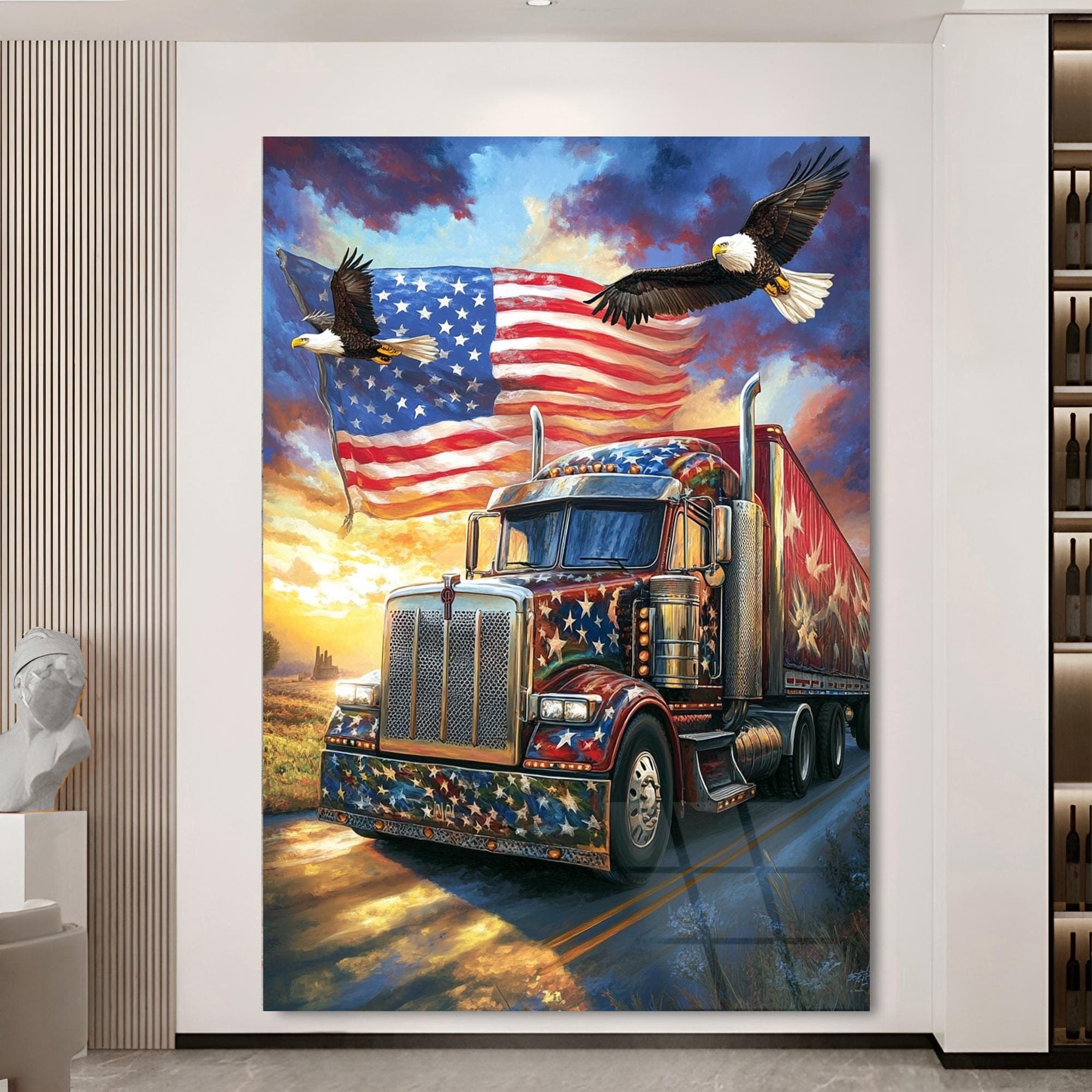 Semi Truck Art American Culture Art Gift for Dad Office Wall Decor Framed Art Tempered Glass Art Unique Birthday Gift Yard Decoration - image 5