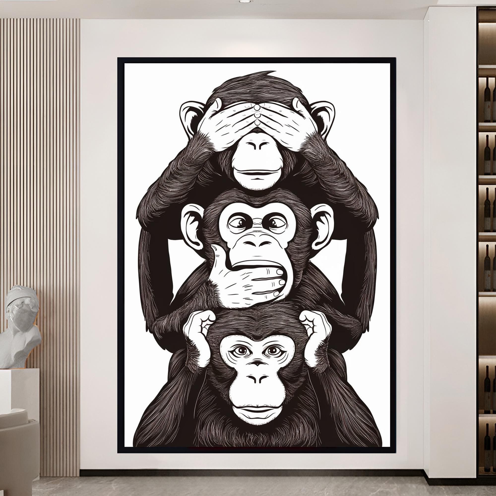 Three Monkeys Art, Funny Animal Decor, Nursery Wall Art Gift For Kids Large Animal Canvas Framed Wall Art Housewarming Gift Home Decor - image 3