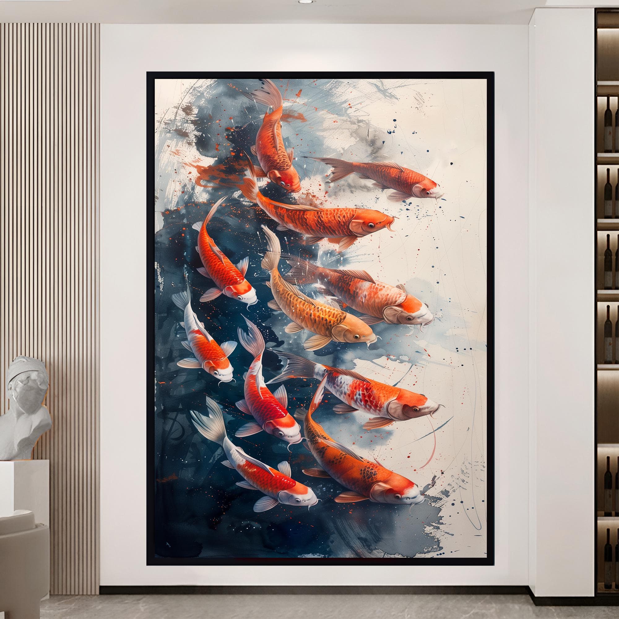 Koi Fish Painting, Aquarium Decor Framed Canvas Print, Japanese Fish Art, Modern Wall Decor, Unique WallDecor, Koi Fish , Wall Hanging