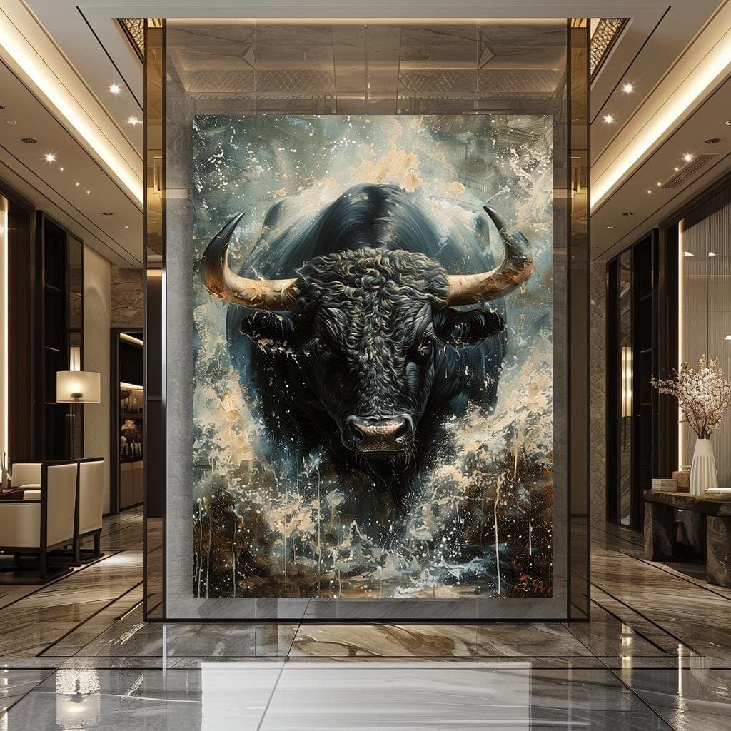 Wild Bull Wall Decor, Bull Painting, Strong Animal Art Modern Canvas Print Framed Animal Canvas Wall Hangings Large Artwork Gold Framed Art - image 4