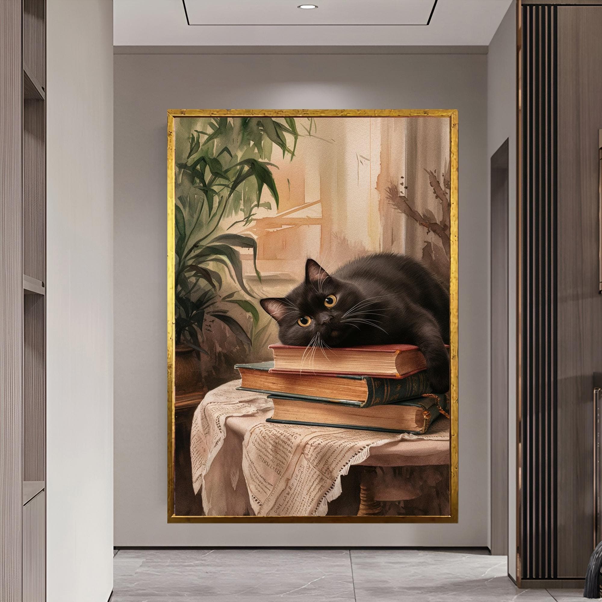 Cute Cat Gift cat lovers gift Large Cat Art Black Cat Print Canvas Wall Decor Cat Wall Hanging Gift for Cat Mother Nursery Canvas Decor