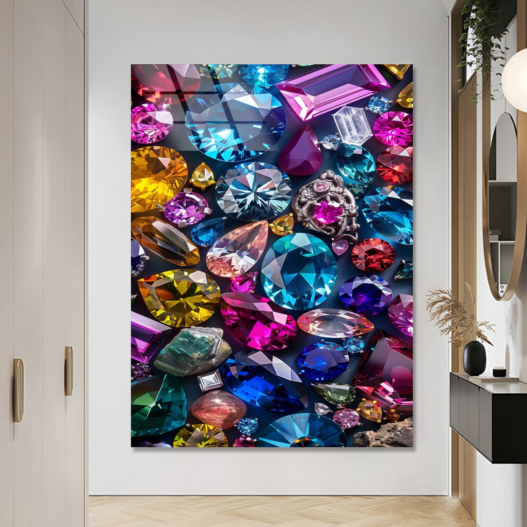 Glass Wall Art, jewelry Art, Tempered Glass Wall Art, shiny stones decor, Large Wall Art, Relaxation Art Wall Decor, gold framed art - image 4