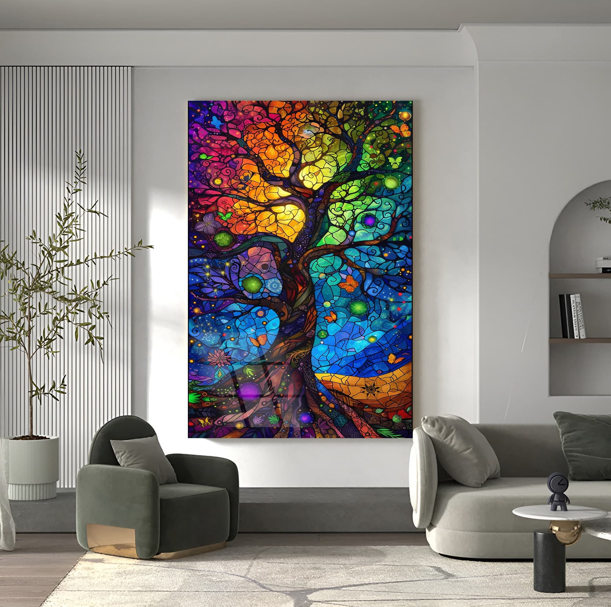 Tree of Life tempered glass art wall hangings luxury wall art home decor oversized art wall art glass stained glass art black framed art - image 3
