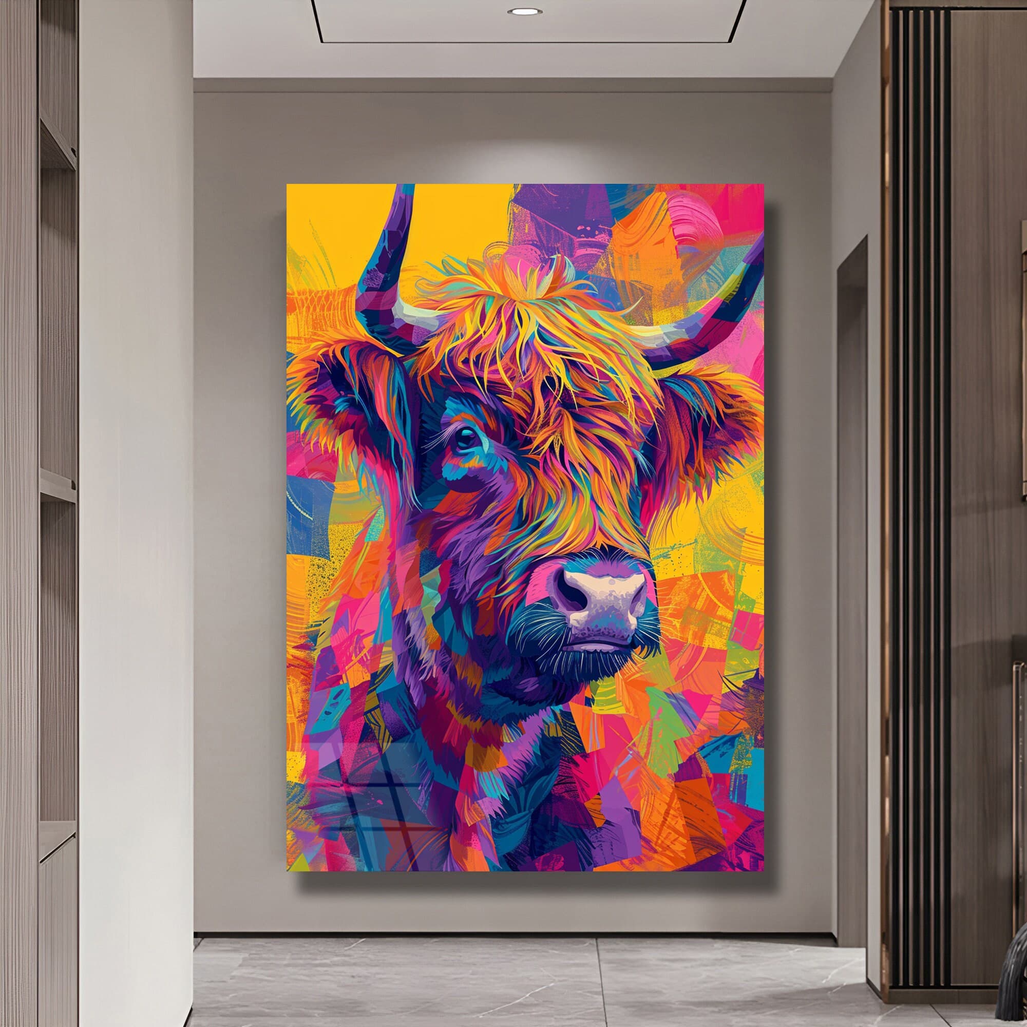Cow portrait Colorful Cow decor Glass Print Tempered Glass Art Housewarming Gifts Luxury Wall Art Animal wall Art Home decor Fashion Gifts