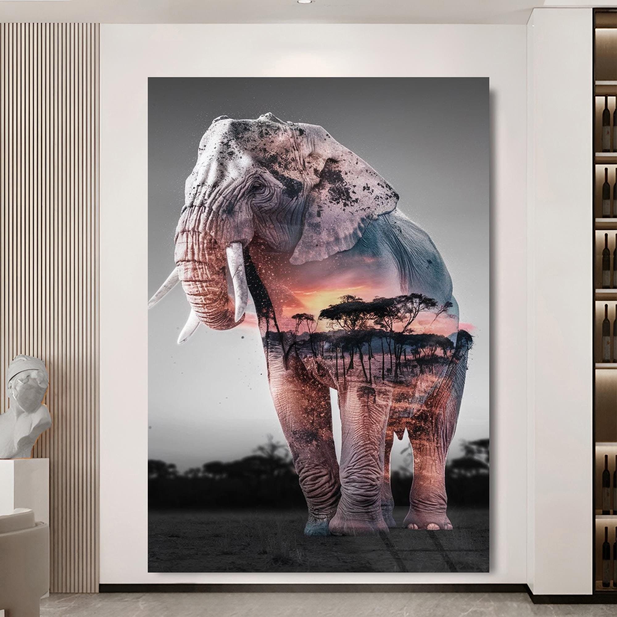 Glass Elephant Framed Art Elephant Wall Art Elephant Decorations Elephant Gift African Animal Art Nursery Decor Landscape Wall Art Wall Art