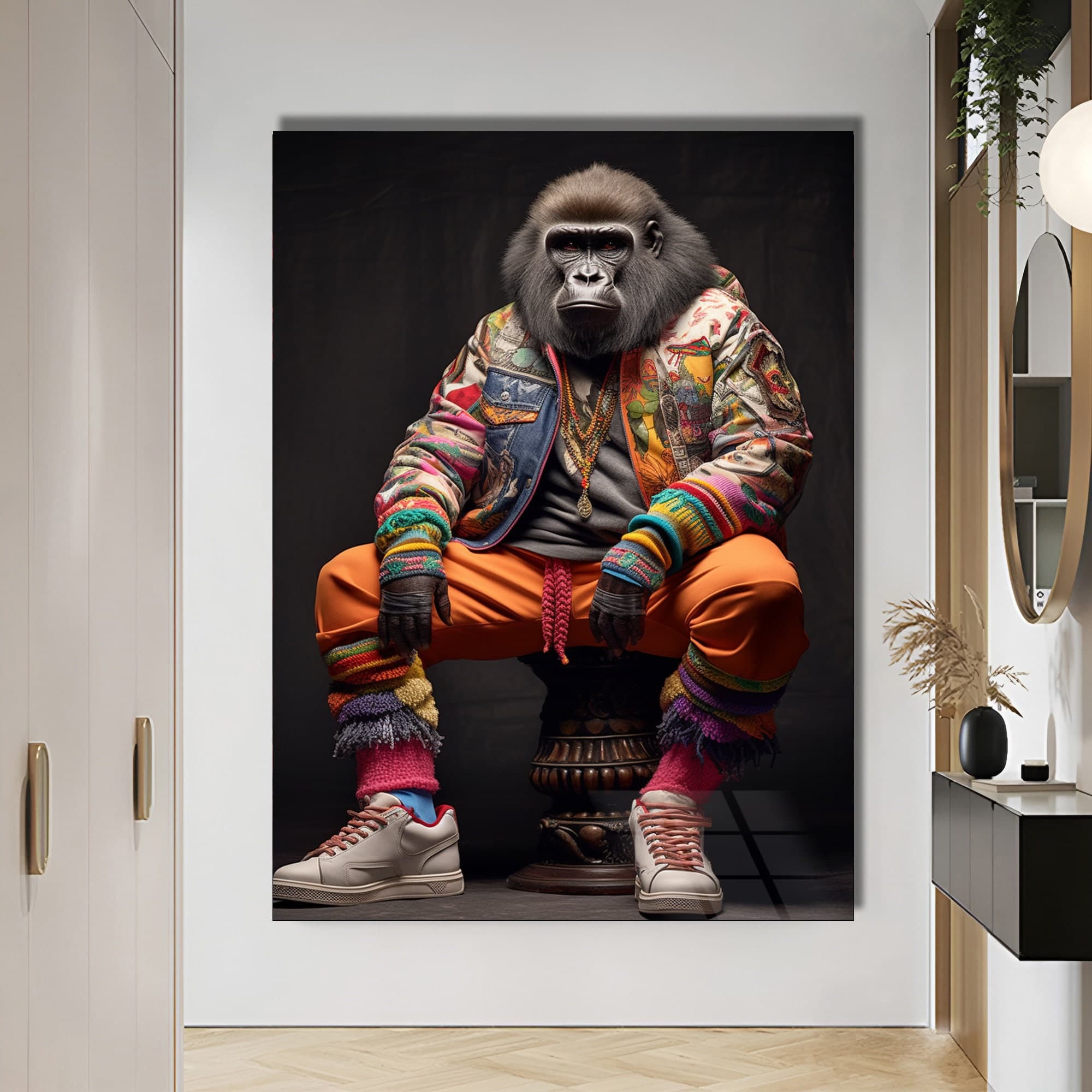 cool Gorilla Art, Gorilla Glass Print, Glass Art, Stylist Gorilla art, Large Glass Art, Wall Hanging, Gift for Dad, Farmhouse Art - image 3