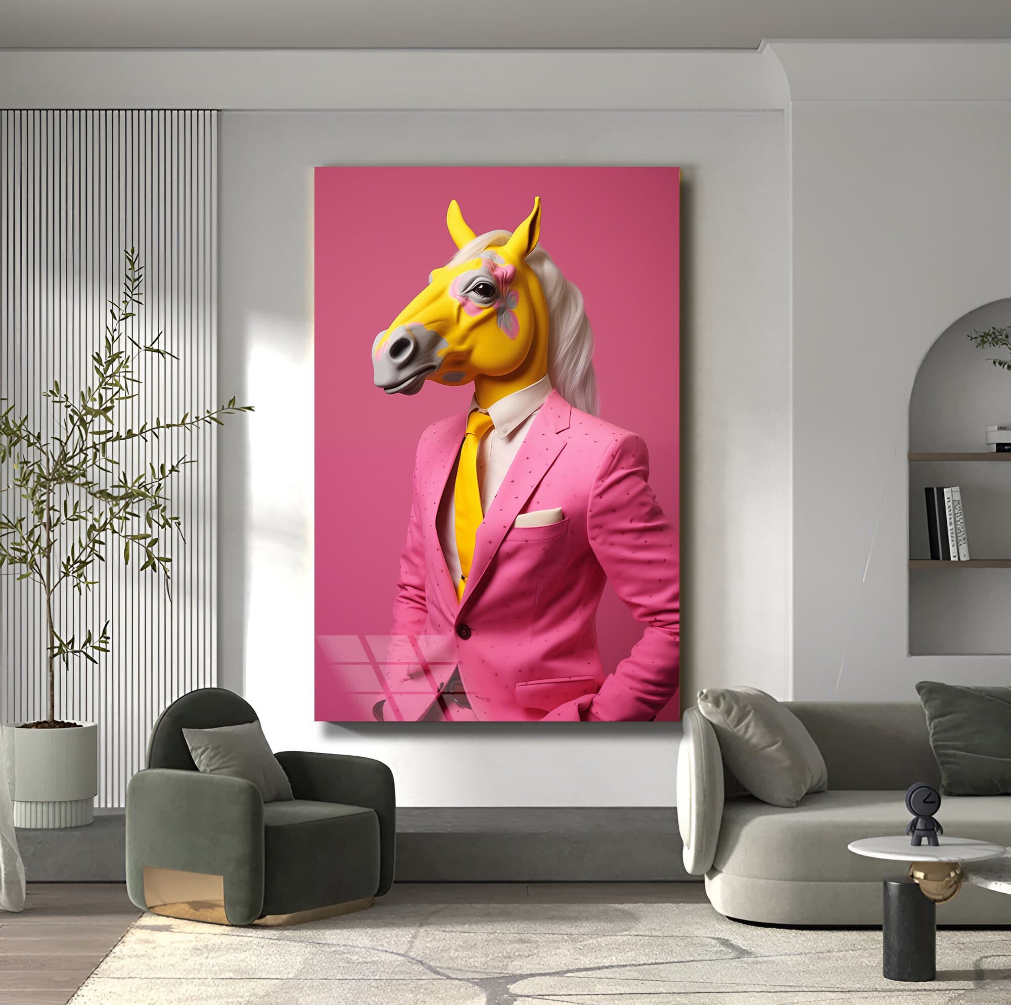 Horse Man wall art, Horse Portrait, Glass Art Animals, Wall Art Glass, Home Decor, Pink Themed Wall Art, Nursery Wall Art, Luxury Wall Art - image 4