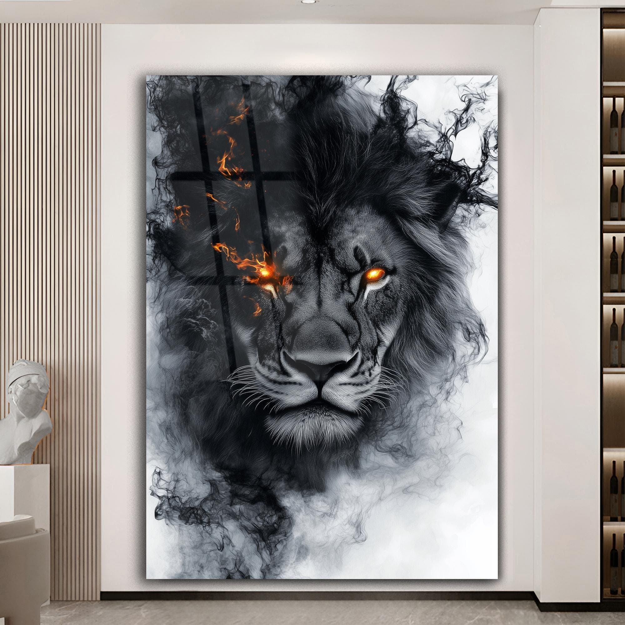 Lion Glass Wall Art, Majestic Lion Print, Large Wall Art, Tempered Glass Decor, Modern Home Decor, Man Cave Decor Living Room Wall Art