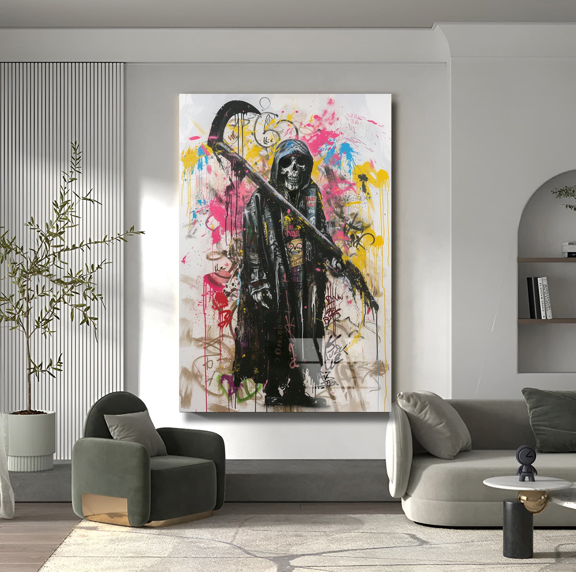 banksy artwork grim reaper wall decor graffiti wall art tempered glass wall art large wall decor wall hangings gift for home ready to hang - image 3
