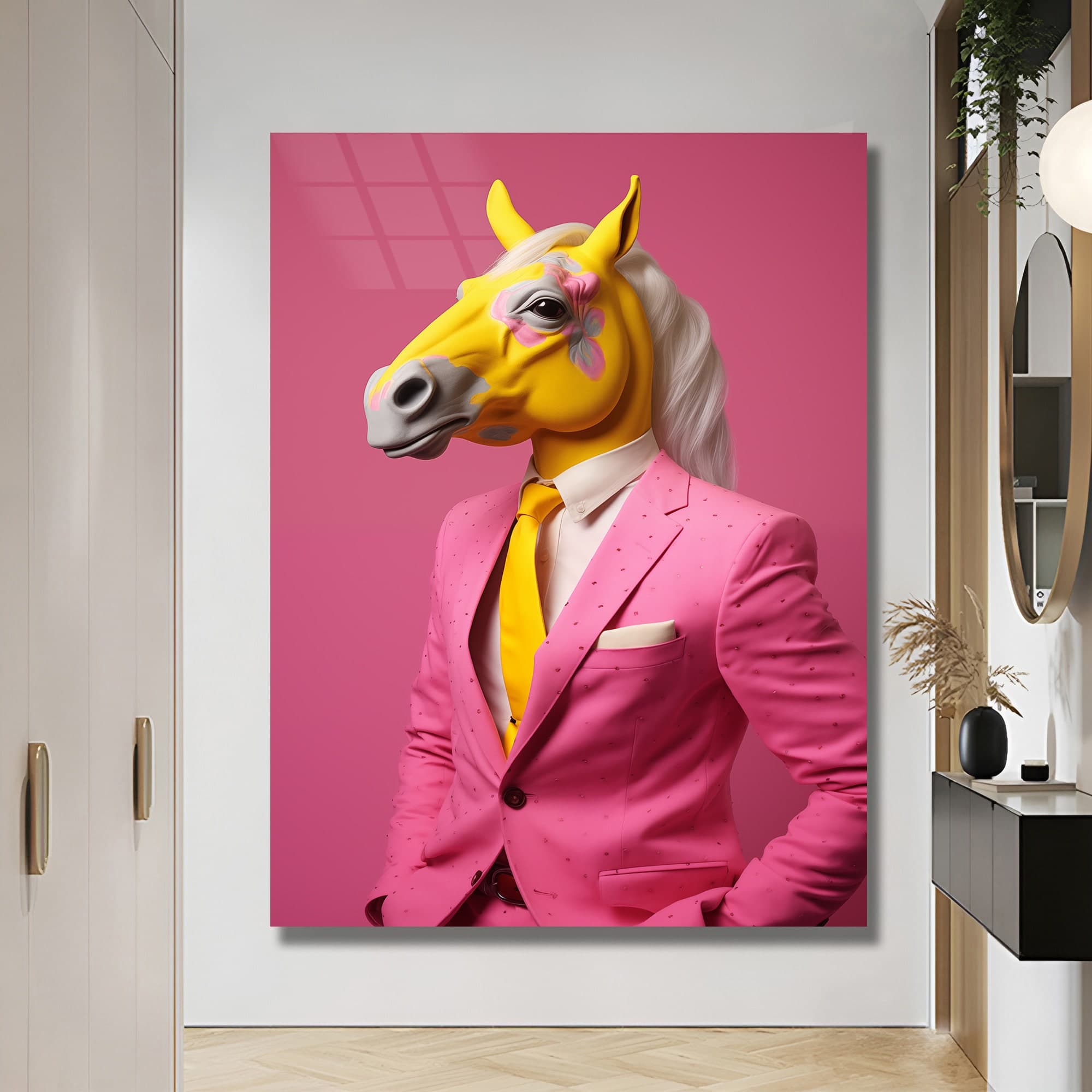 Horse Man wall art, Horse Portrait, Glass Art Animals, Wall Art Glass, Home Decor, Pink Themed Wall Art, Nursery Wall Art, Luxury Wall Art - image 5