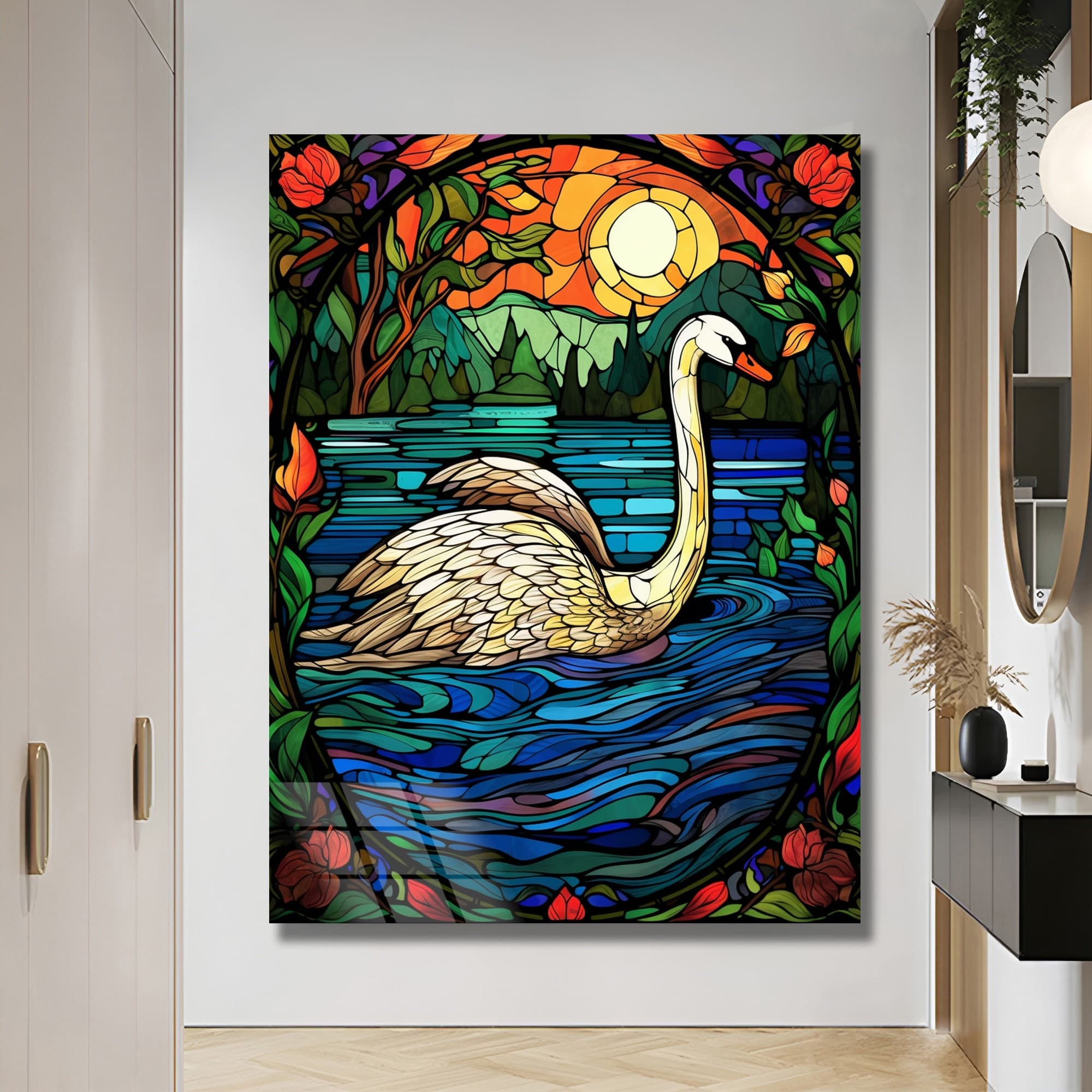 Swan Wall Art, Stained Glass Art, Tempered Wall Art, Wall Hanging, Animal Wall Decor, Luxury Wall Art, Livingroom wall Art Housewarming Gift
