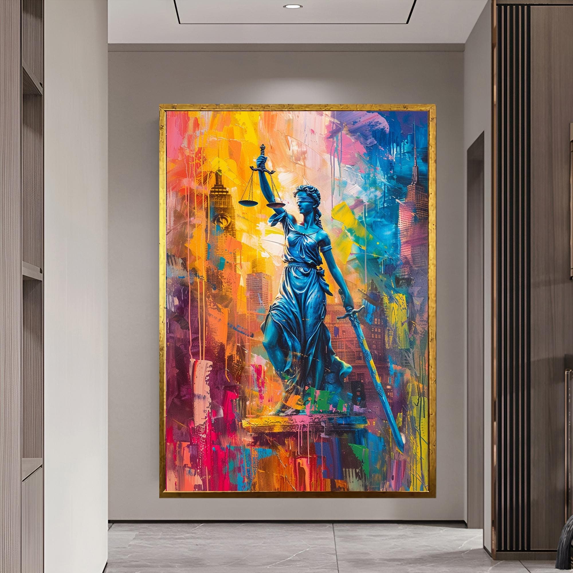 Lady Justice Art Framed Wall Art Goddess of Justice Office Wall Hanging Inspirational Gift Maximalist Art Gift for Lawyer Large Artwork