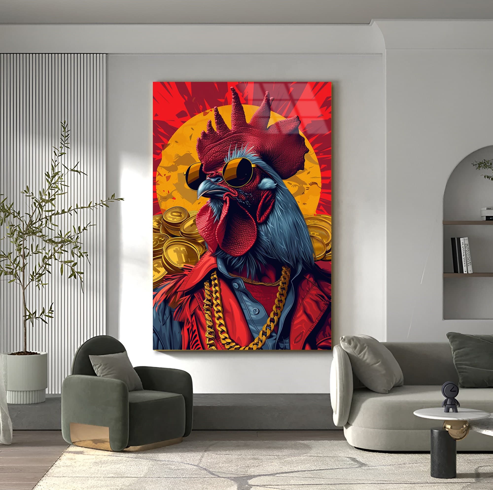 Cool Rooster Decor tempered glass wall art Glass print Wall Hangings Luxury Wall Art large artwork animals wall art farmhouse decor art gift - image 5