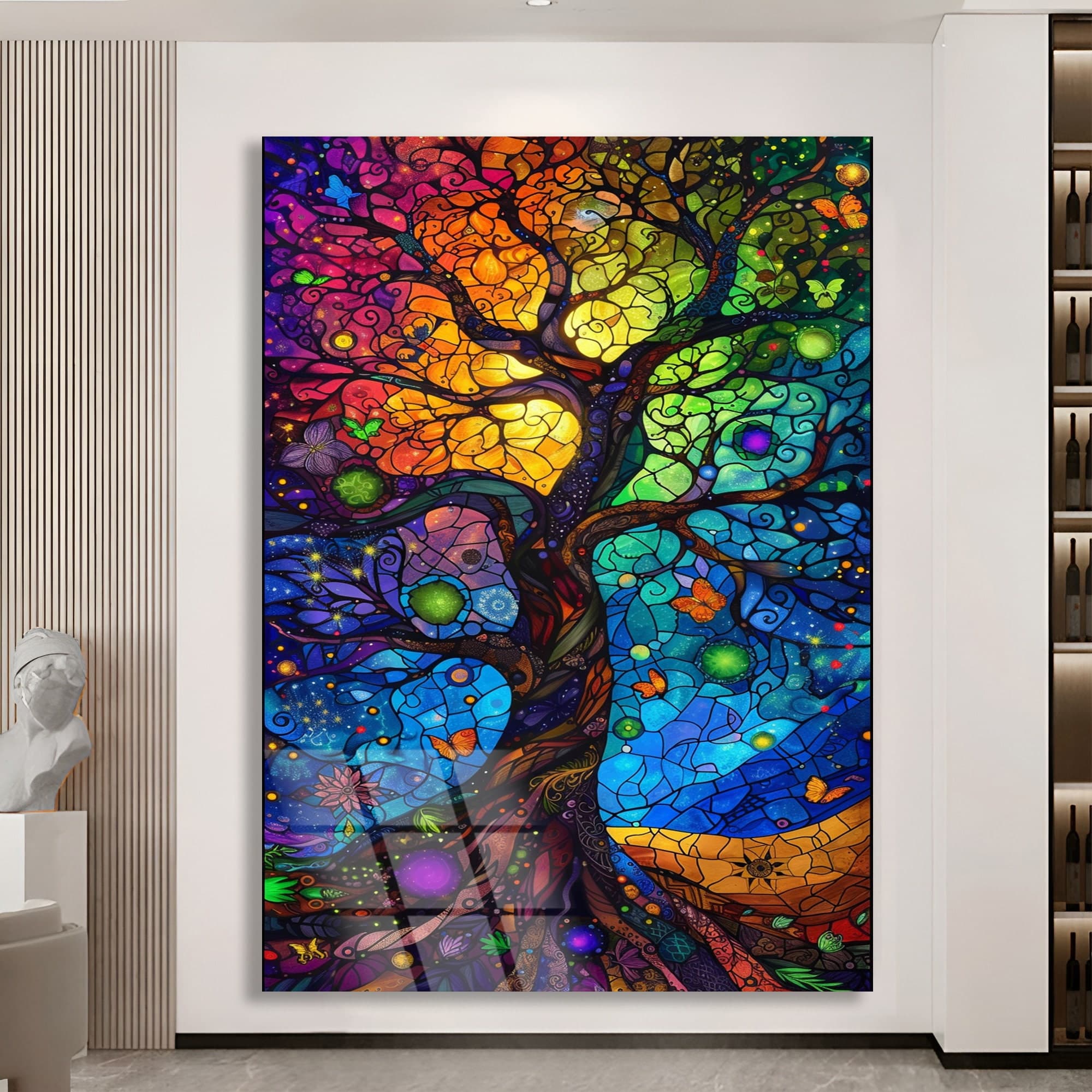 Tree of Life tempered glass art wall hangings luxury wall art home decor oversized art wall art glass stained glass art black framed art - image 2