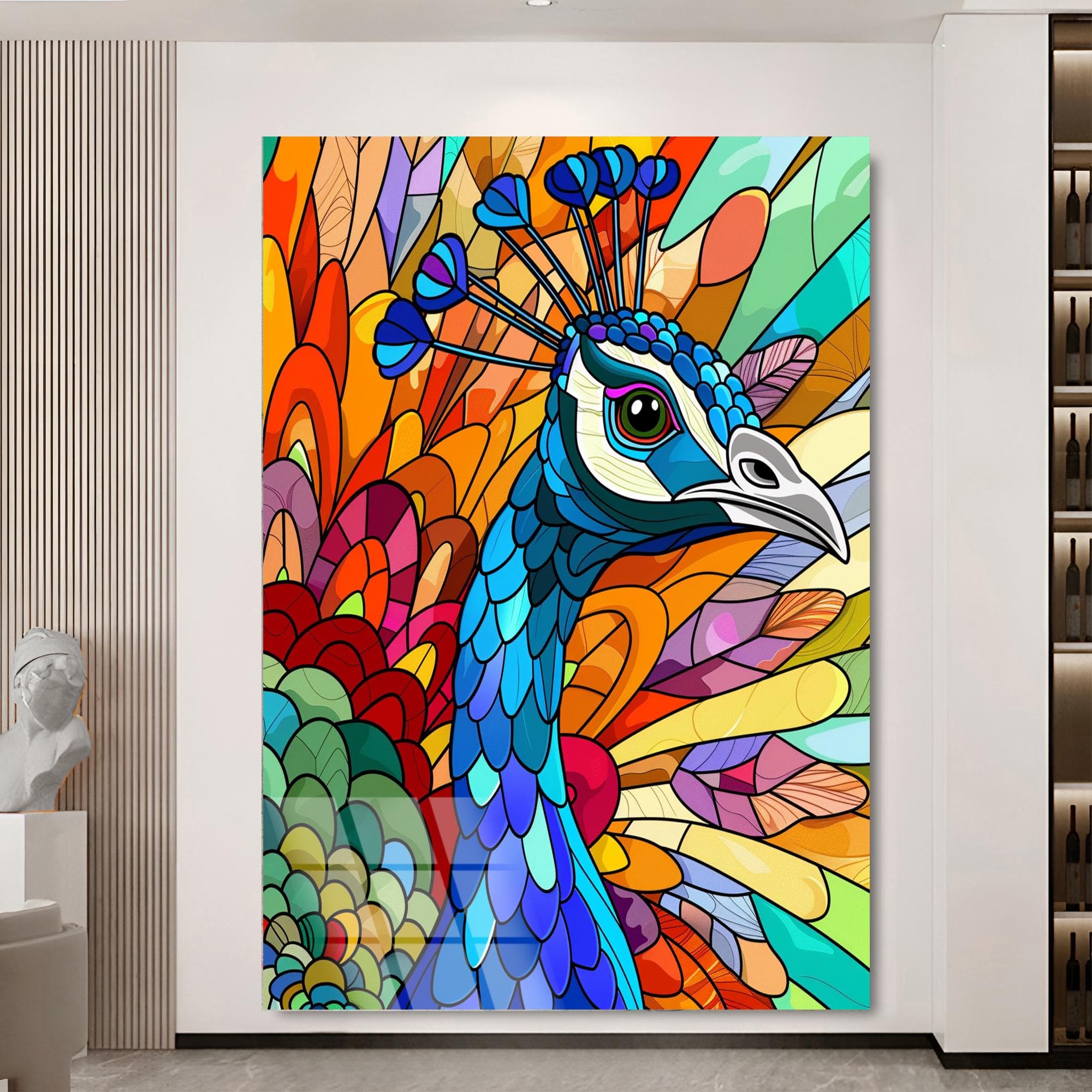Peacock Wall Art Tempered Wall Art Framed Artwork Interior Design Vivid Color Stained Art Extra Large Wall Art Hindu Gift indian Wall Art - image 5