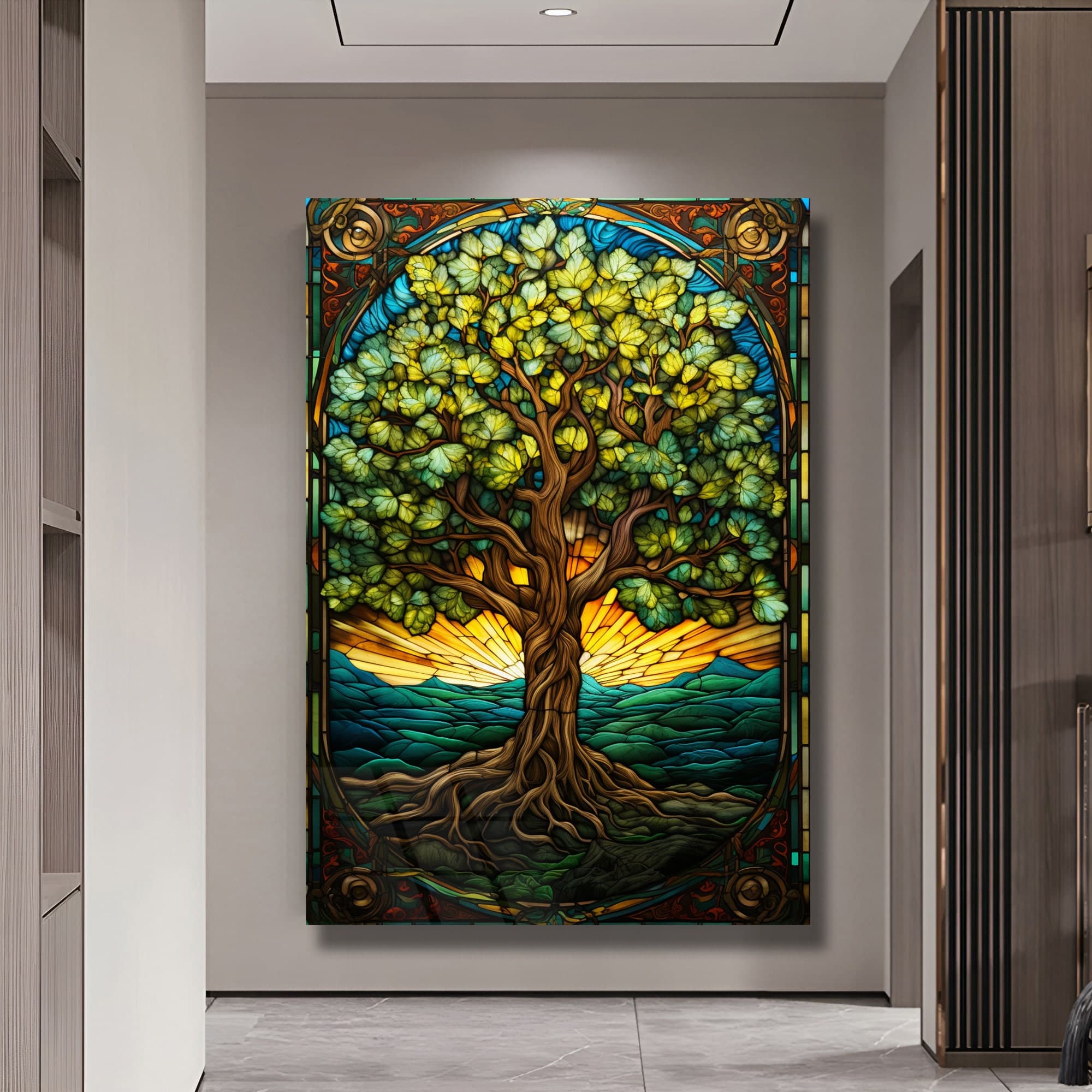 Tree of Life Stained Vertical Wall Art: Tempered Glass Framed Art - image 5