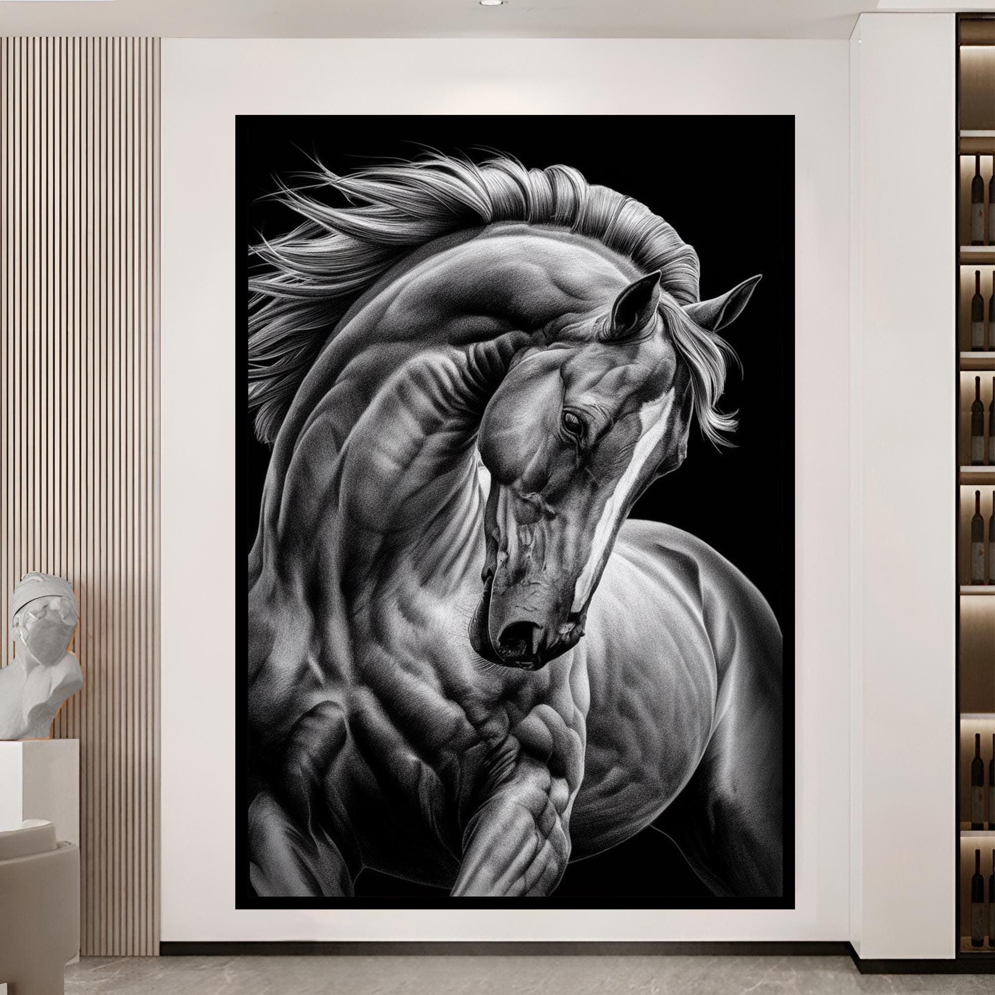 Black and White Horse Wall Art, Elegant Horse Canvas, Horse Lover Gift, Modern Animal Decor, Majestic Horse Portrait, Equestrian Gift - image 4