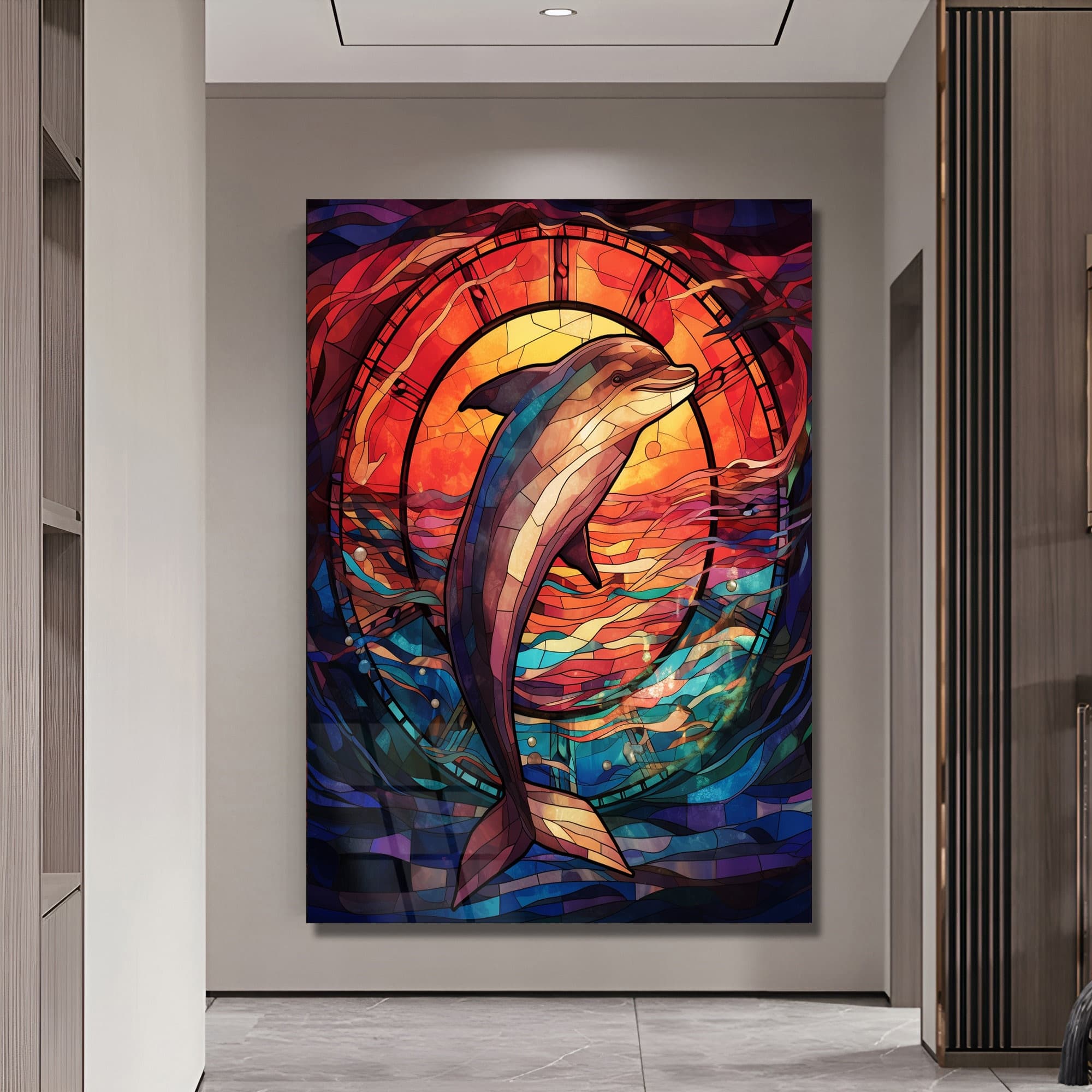 Stained Glass Art, Dolphin Stained Glass Art, Wall Hanging, Dolphin Wall Art, Glass Print, Stained window glass art, Wall Art Gift, Wall Art