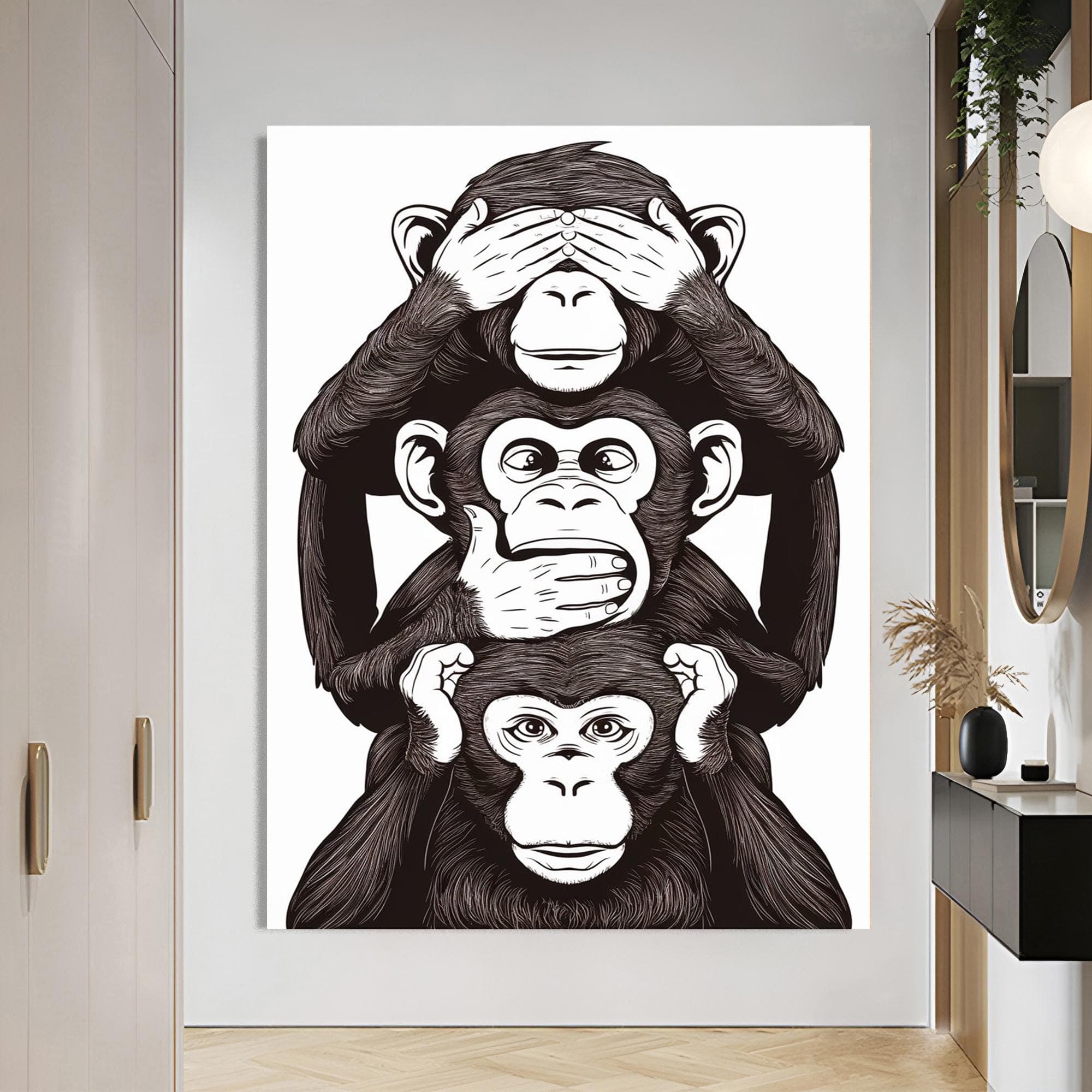 Three Monkeys Art, Funny Animal Decor, Nursery Wall Art Gift For Kids Large Animal Canvas Framed Wall Art Housewarming Gift Home Decor - image 4