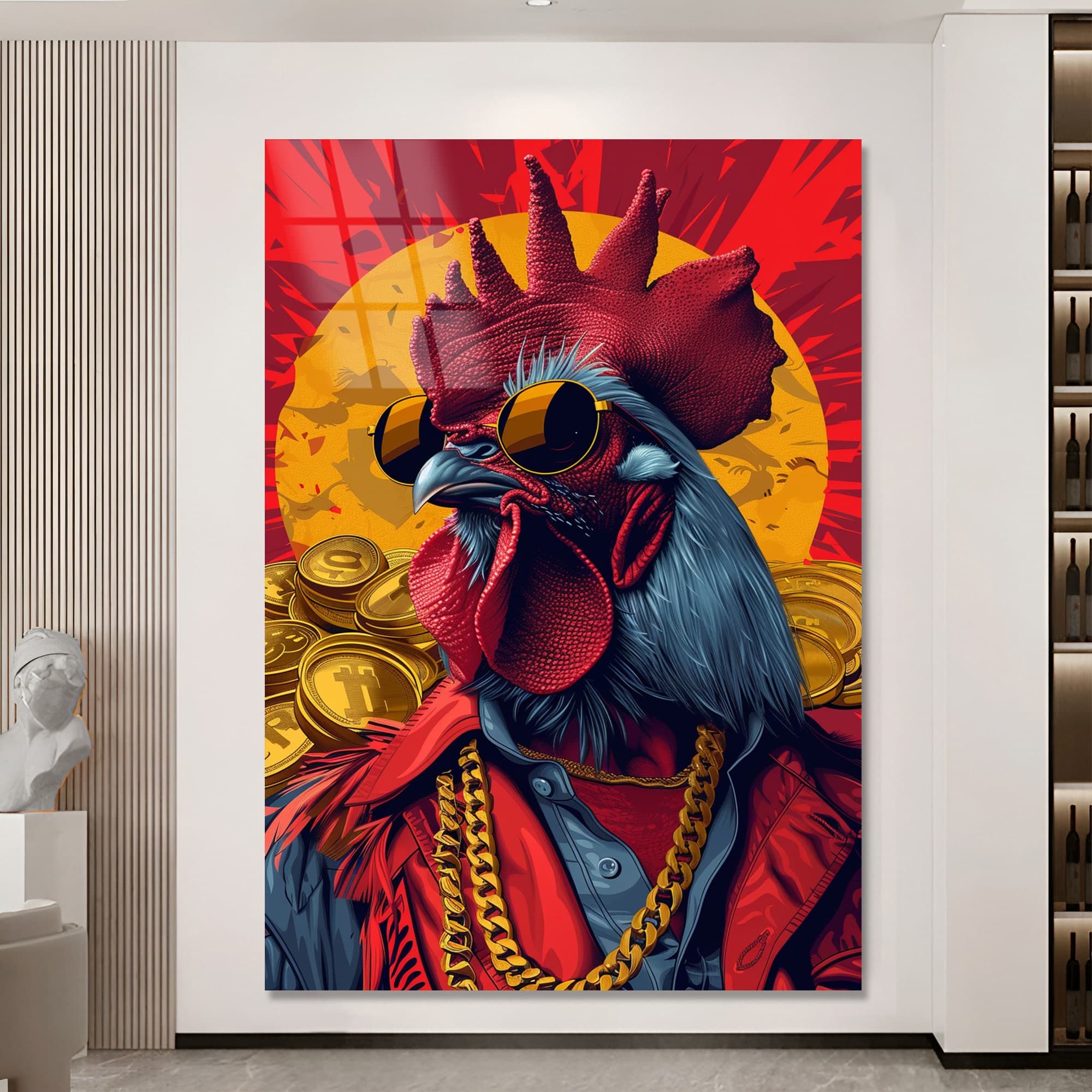 Cool Rooster Decor tempered glass wall art Glass print Wall Hangings Luxury Wall Art large artwork animals wall art farmhouse decor art gift - image 4
