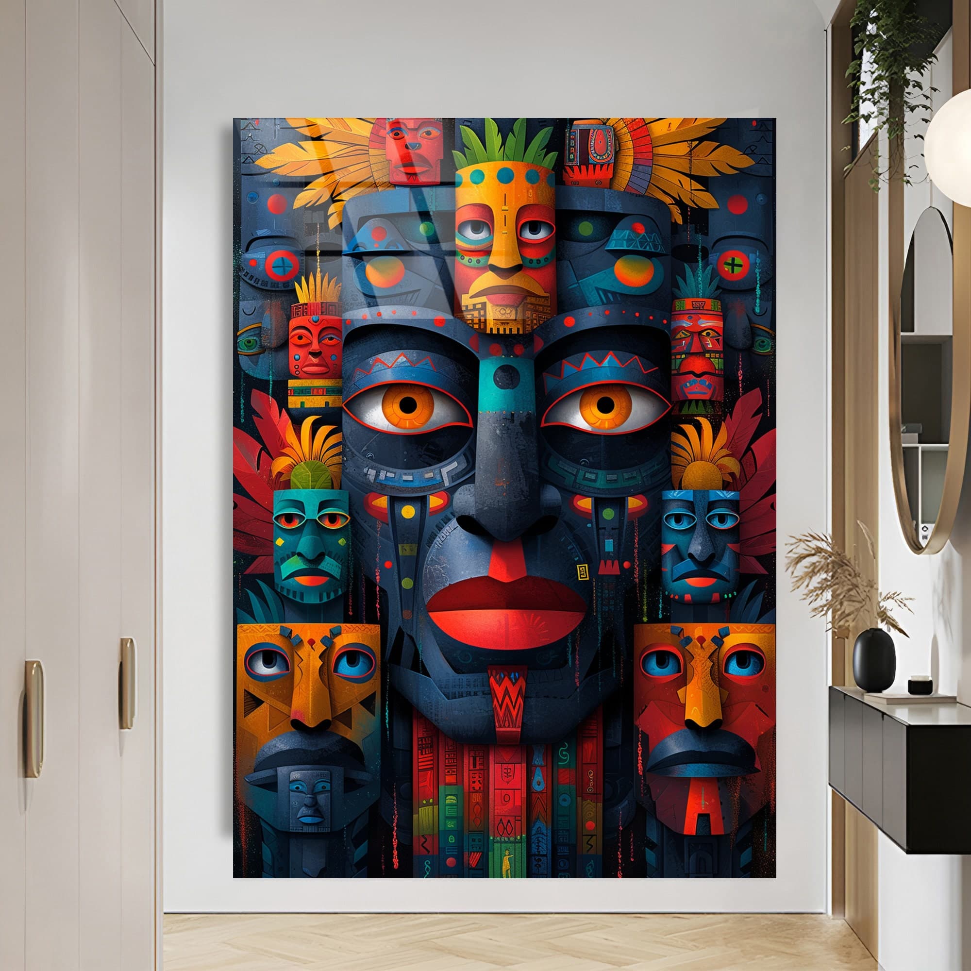 ancient african decor African symbols Tribal wall art Tempered Glass wall Art Fashion wall decor modern glass art glass print large artwork