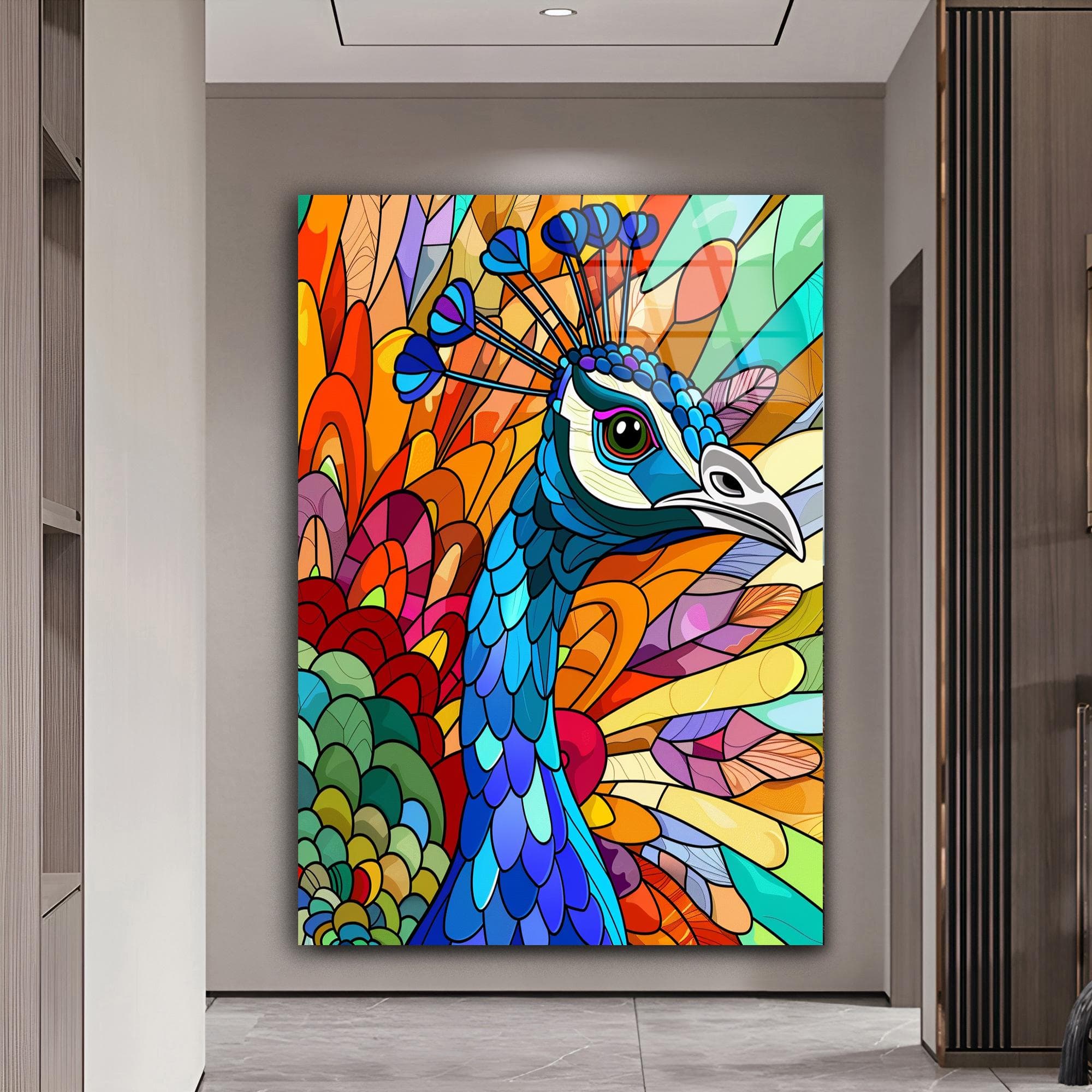 Peacock Wall Art Tempered Wall Art Framed Artwork Interior Design Vivid Color Stained Art Extra Large Wall Art Hindu Gift indian Wall Art - image 3