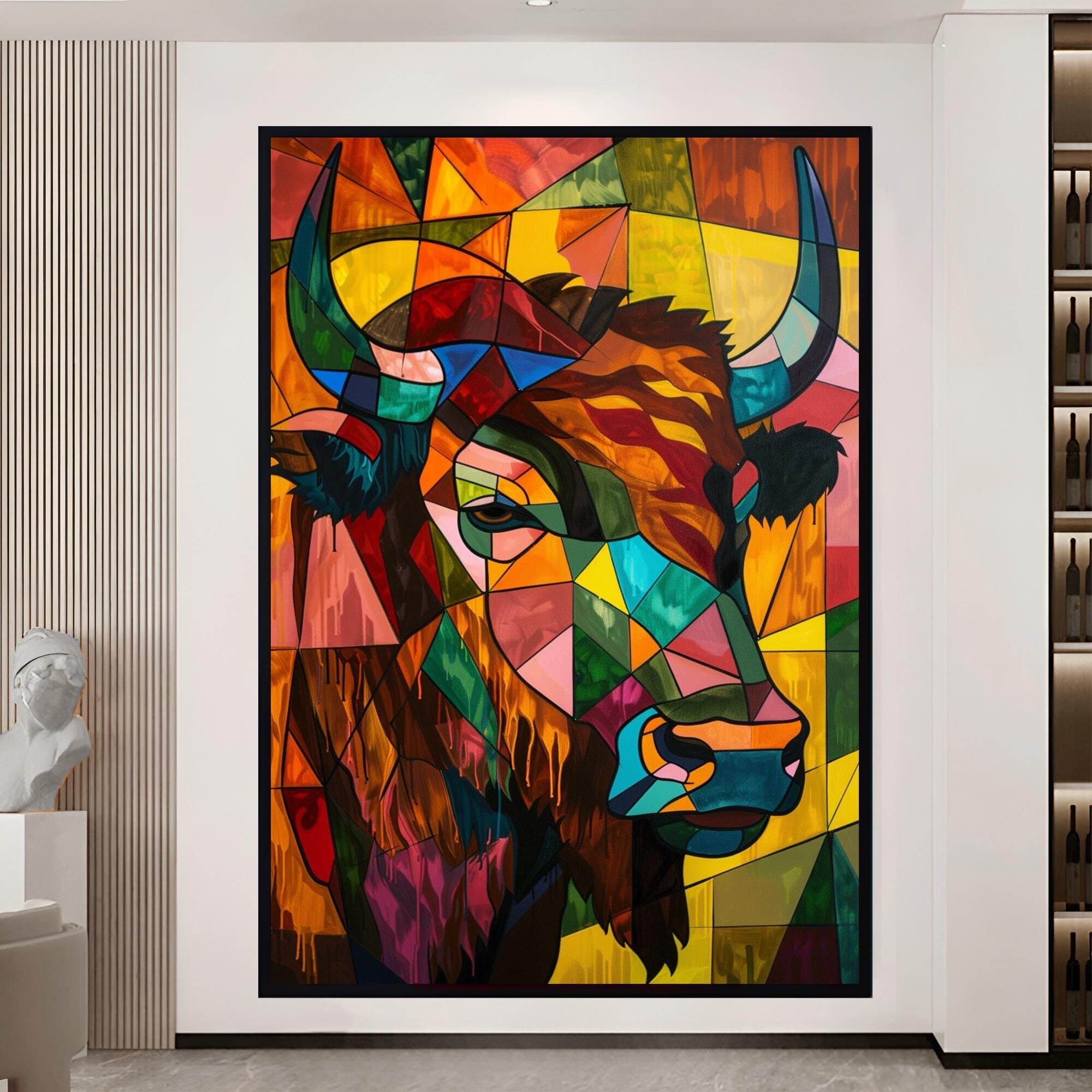 Bison Portrait Animal Nursery Abstract Animal Art Canvas Print Wall Hanging Canvas Frames Extra Large Wall Art Farmhouse Wall Decor Wall Art