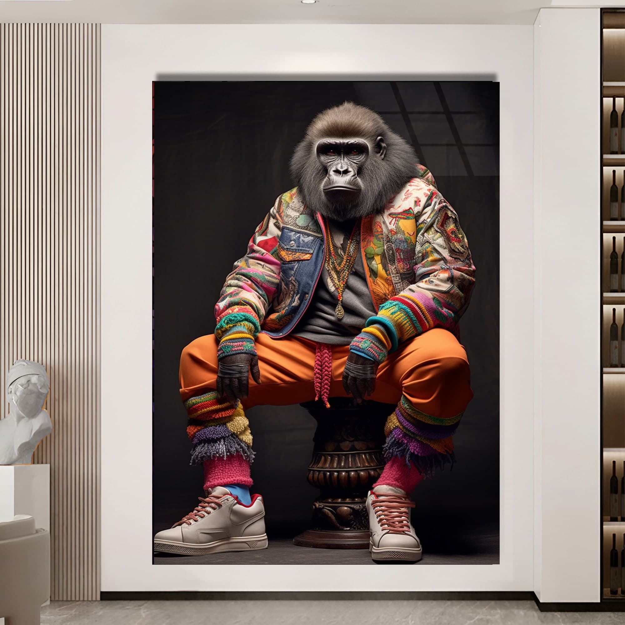 cool Gorilla Art, Gorilla Glass Print, Glass Art, Stylist Gorilla art, Large Glass Art, Wall Hanging, Gift for Dad, Farmhouse Art - image 4