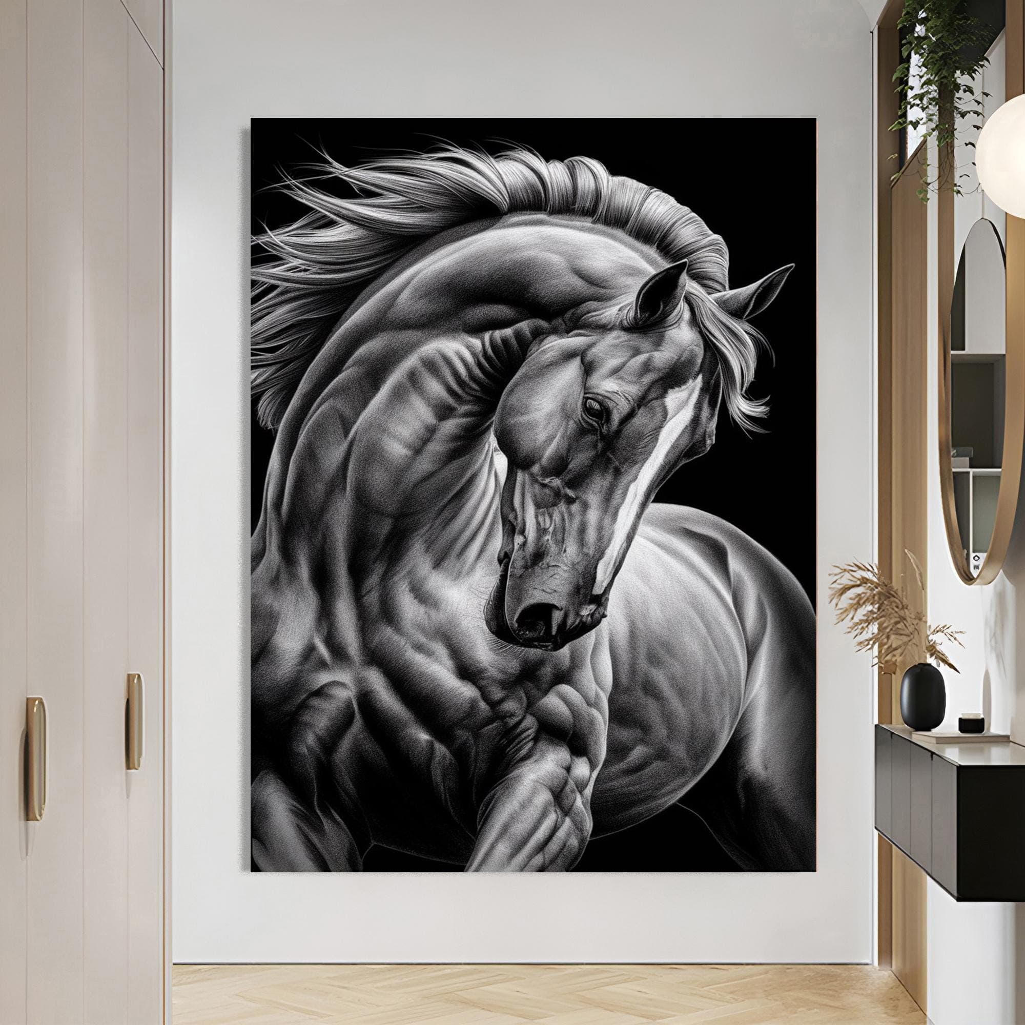 Black and White Horse Wall Art, Elegant Horse Canvas, Horse Lover Gift, Modern Animal Decor, Majestic Horse Portrait, Equestrian Gift - image 5