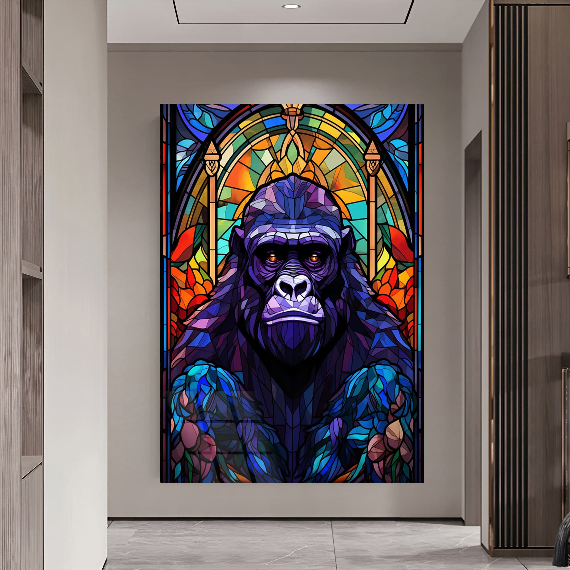 Gorilla Stained Glass Wall Art, Gorilla Glass Art, Office Decor, Gift For Dad, Farmhouse Wall Art, Wall Decor, Wall Hanging, Christmas Gift