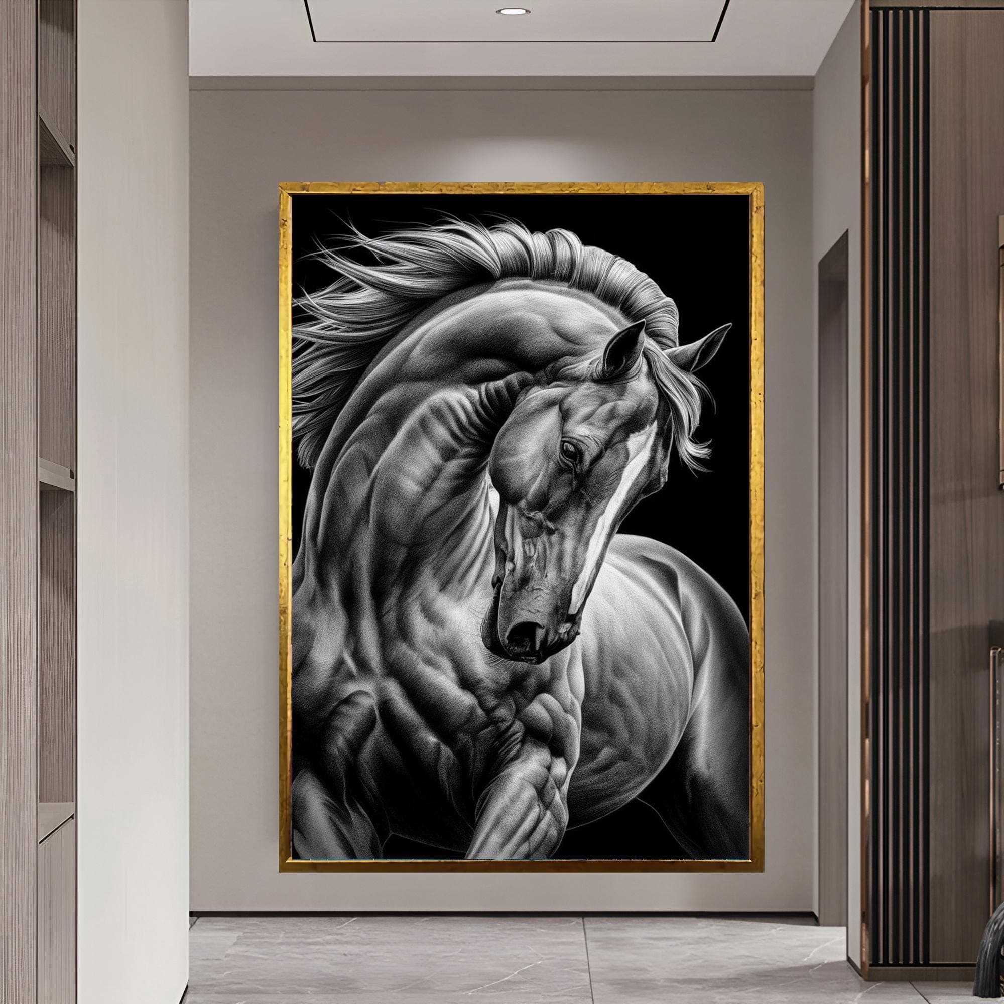 Black and White Horse Wall Art, Elegant Horse Canvas, Horse Lover Gift, Modern Animal Decor, Majestic Horse Portrait, Equestrian Gift
