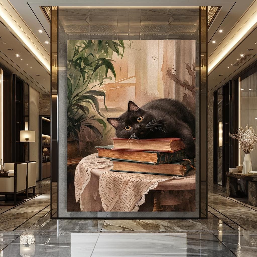 Cute Cat Gift cat lovers gift Large Cat Art Black Cat Print Canvas Wall Decor Cat Wall Hanging Gift for Cat Mother Nursery Canvas Decor - image 5