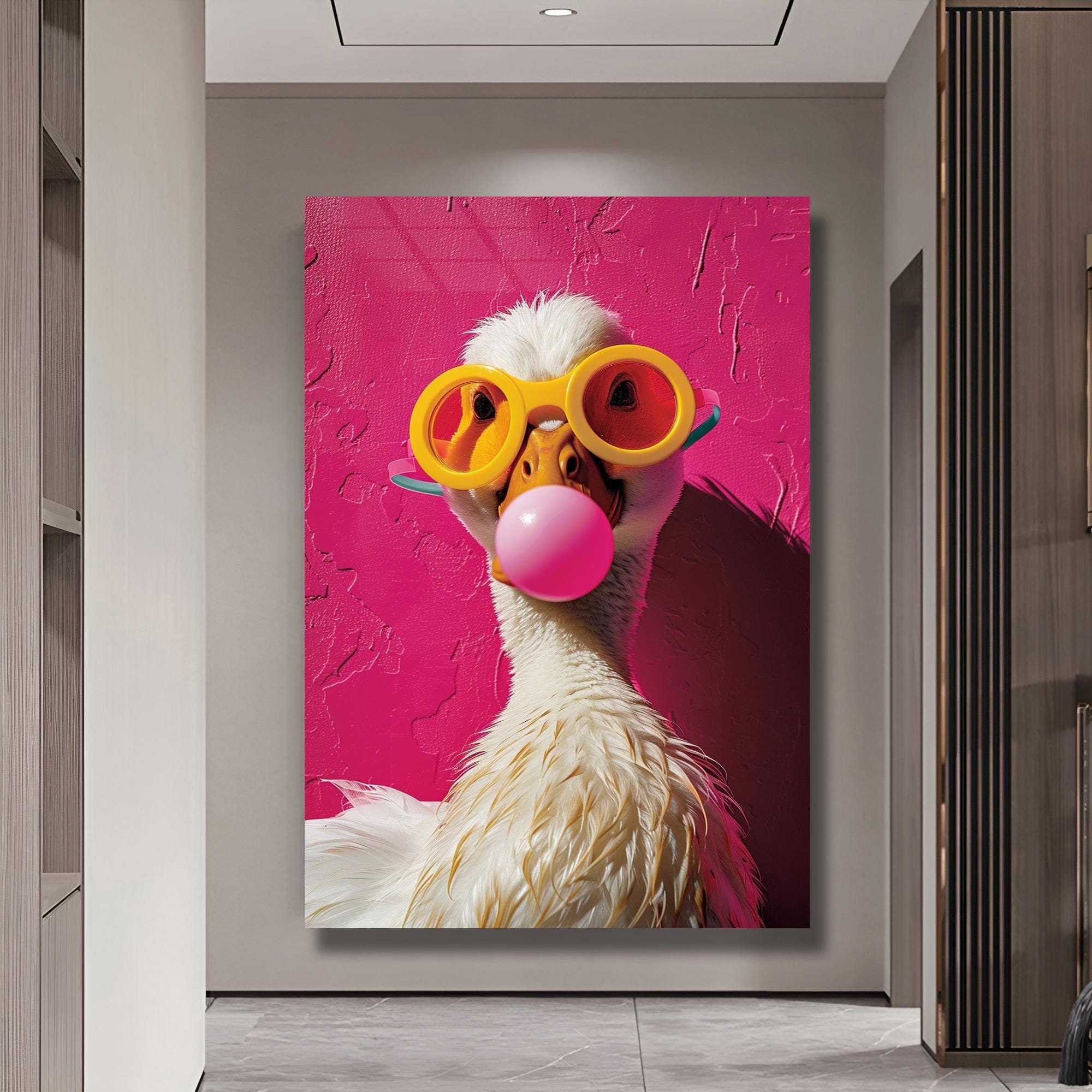 Duck Gift Duck Print Duck Wall Art Funny Animal Art Nursery Decor Gift for Kids Pet Gift Tempered Glass Art Large Artwork Framed Art