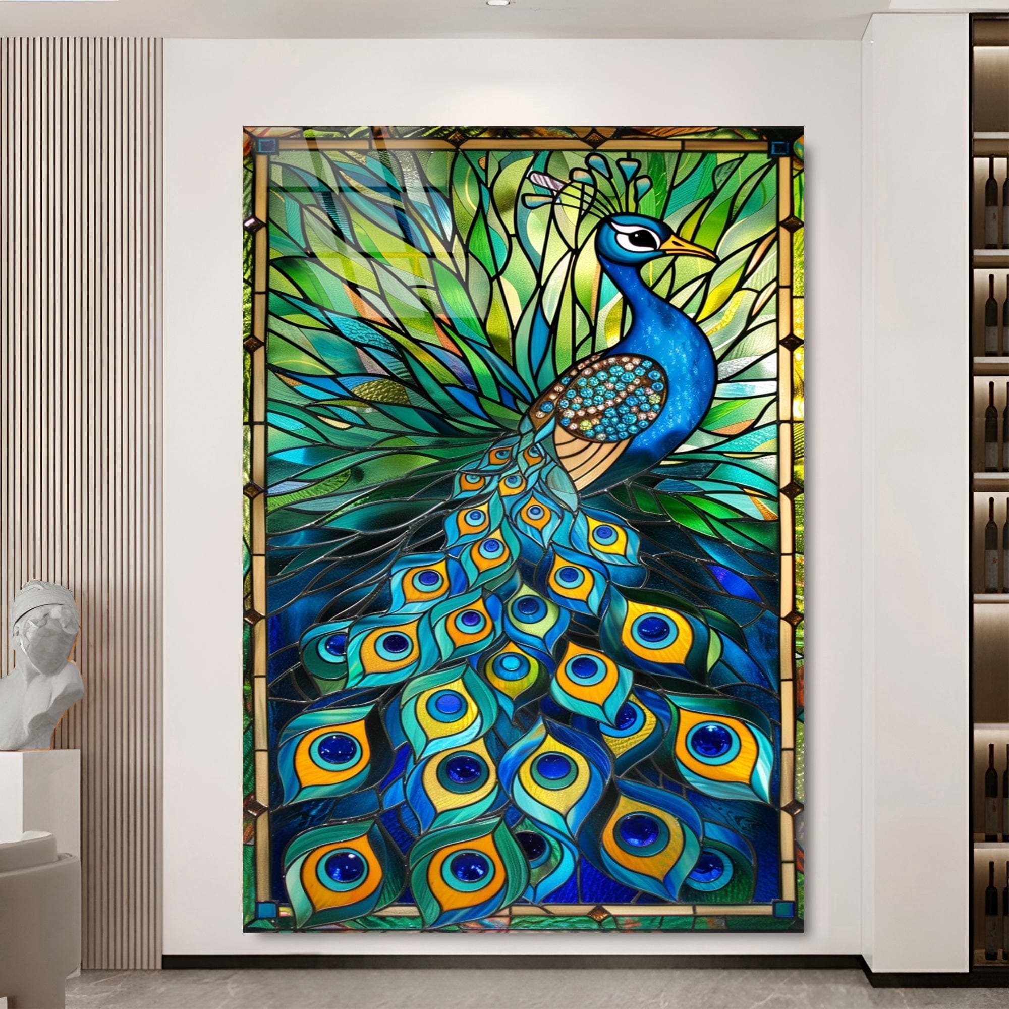 Peacock Wall Art Stained Glass Bird Extra Large Wall Art Unique Wall Decor Framed Art Interior Design indian Wall Art Hindu Gift Home Decor - image 3
