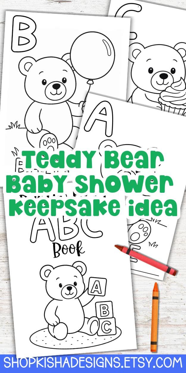 Baby Shower ABC Book Coloring Activity | Teddy Bear Theme Baby Shower | Baby First Keepsake Printable | Newborn Baby Gift | Baby Shower Idea - image 4