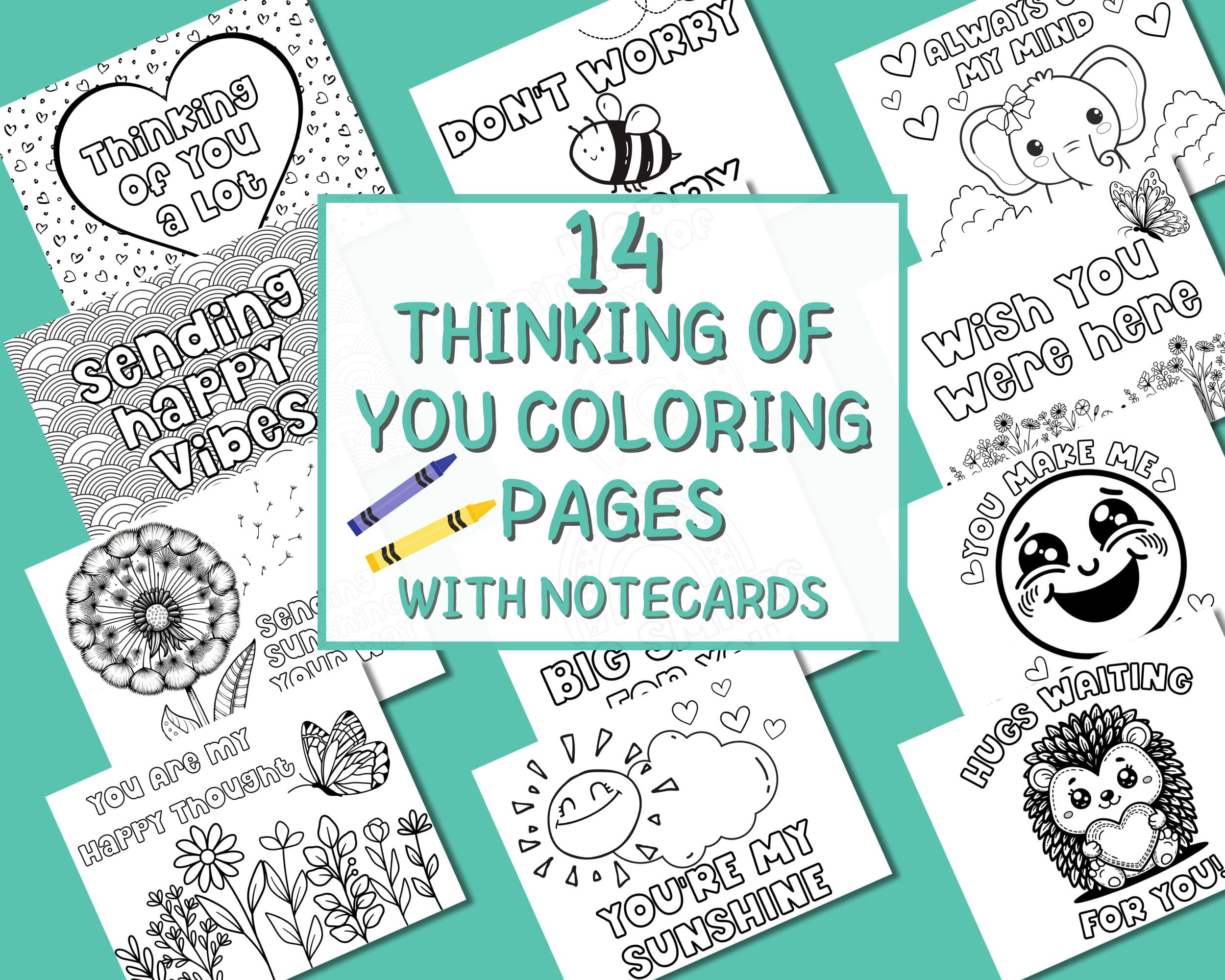 Thinking of you coloring pages printable kid notecard pack for Happy Mail Coloring Page to Color Own Encouragement Card to Gift