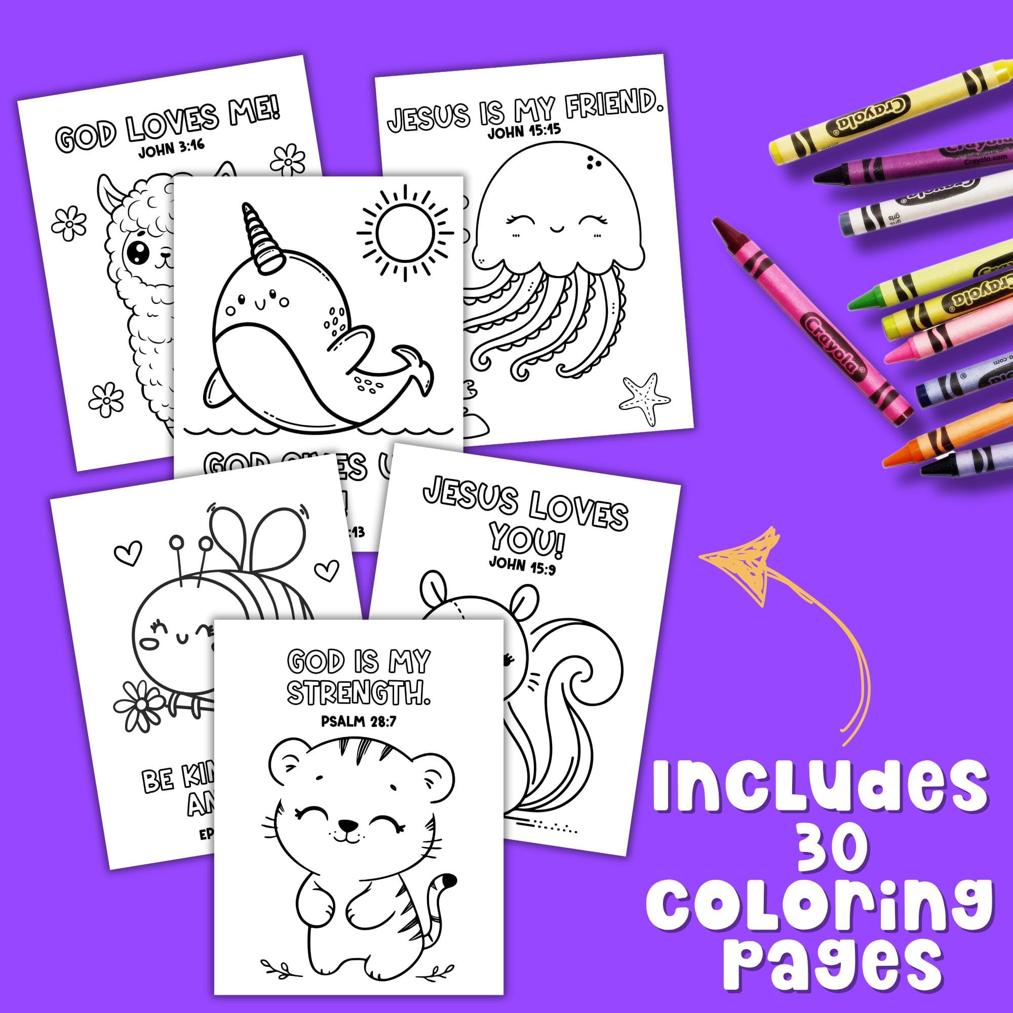 Faith Based Coloring Pages with Bible Verses for Sunday School Coloring Pages, Preschool Activity crafts, Worship Coloring, and Church Nursery fun for PreK Homeschoolers.