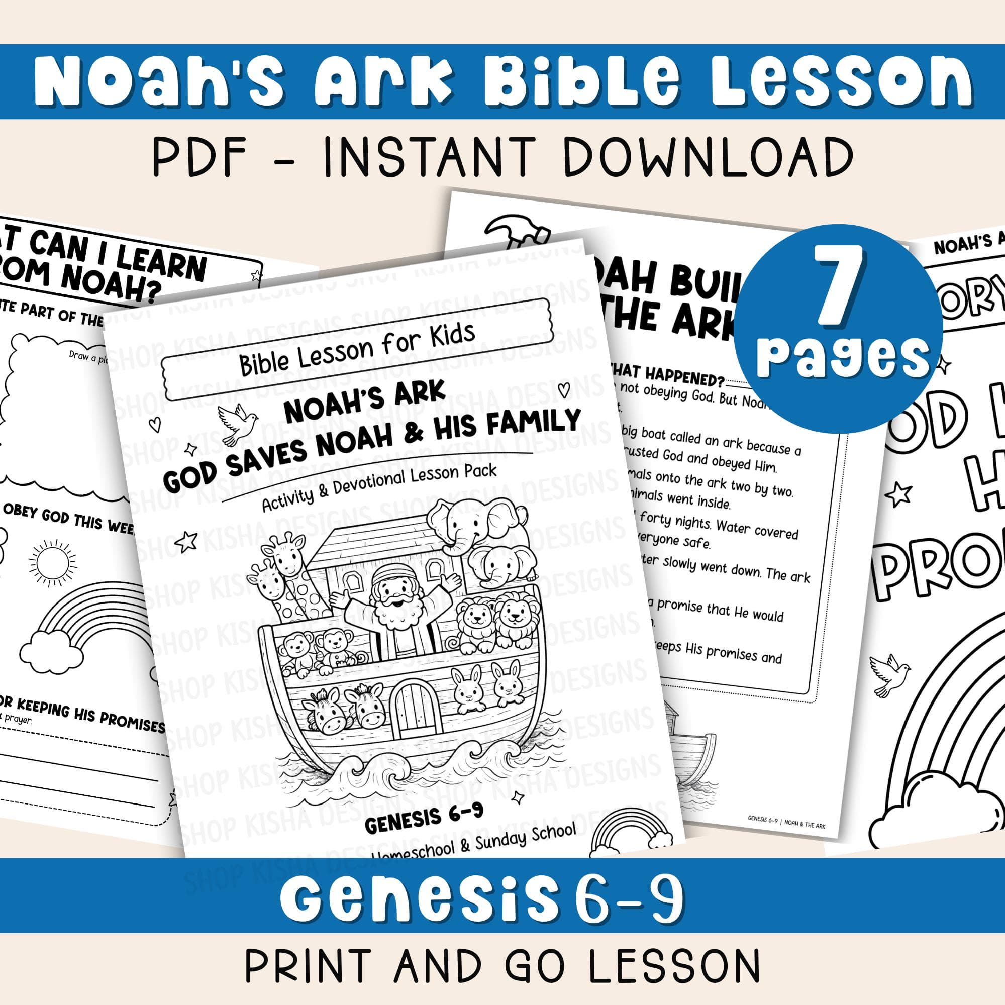 Noahs Ark Printable Primary Lesson Kid Scripture Lesson Bible Story Activity Sunday School Coloring Christian Homeschool Bible Study Guide