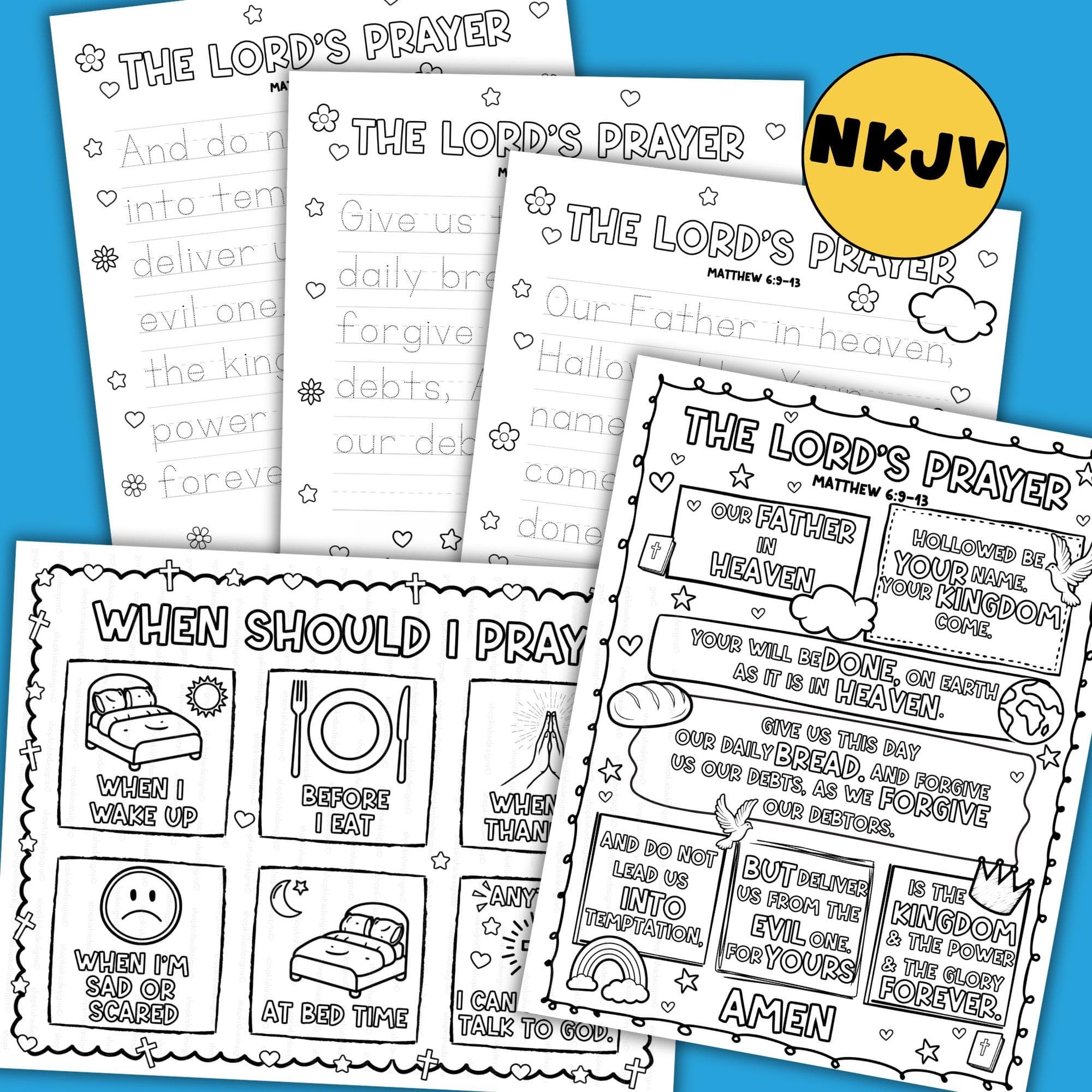 Lords Prayer for Kids Coloring Page Bible Verse Tracing Worksheet Printable Scripture Memory Prayer Activity Placemat Sunday School Lesson