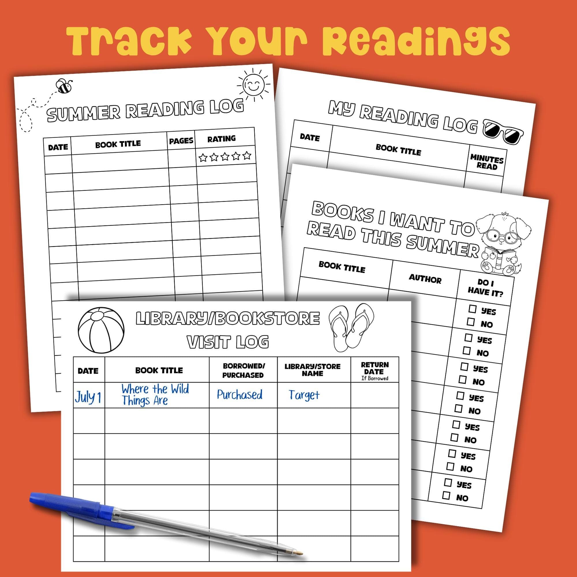 Summer Reading log Reading Planner to stay organized.