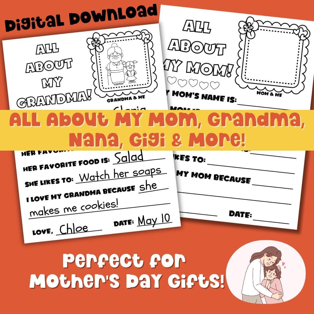 All About Mom Interview Mothers Day Kid Template Keepsake Mom Gift from Grandkid Easy Gift Mothers Day Activity Mom Printable Canva Template
