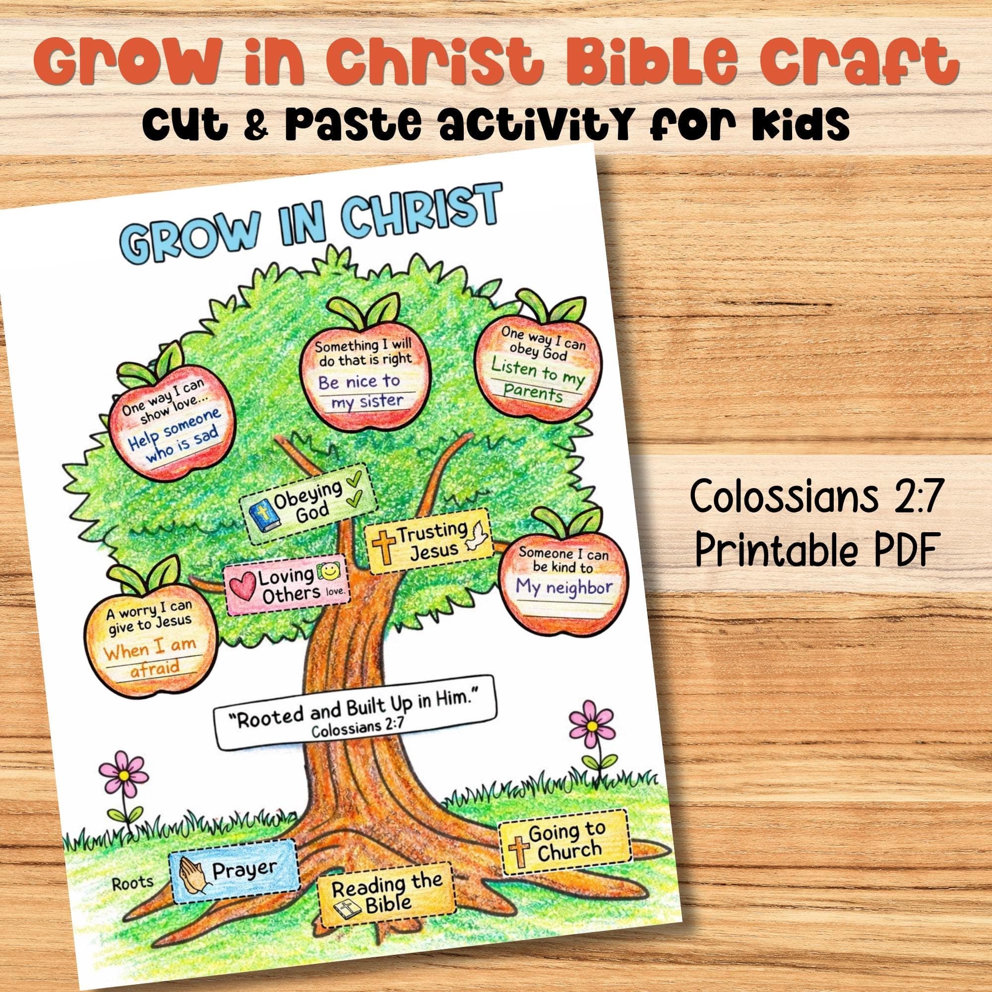 Grow in Christ Craft Cut and Paste Bible Craft Sunday School Class Church Lesson Kids VBS Bible Craft Bible Verse Coloring Quiet Activity